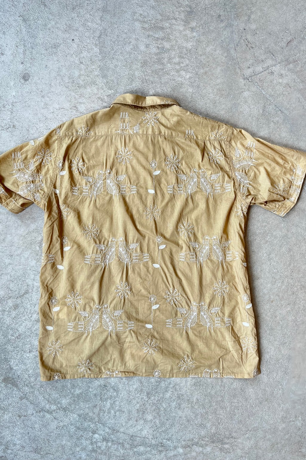 Engineered Garments Camp Shirt Khaki Bird Embroidery Cotton