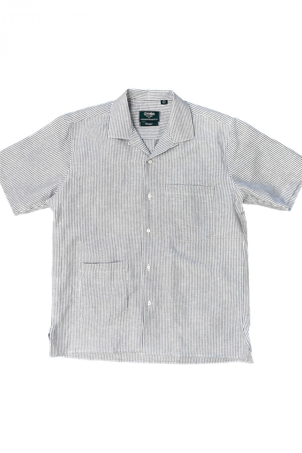 Gitman Bros. Vintage Independence Camp Shirt Blue Stripe Cotton-Linen