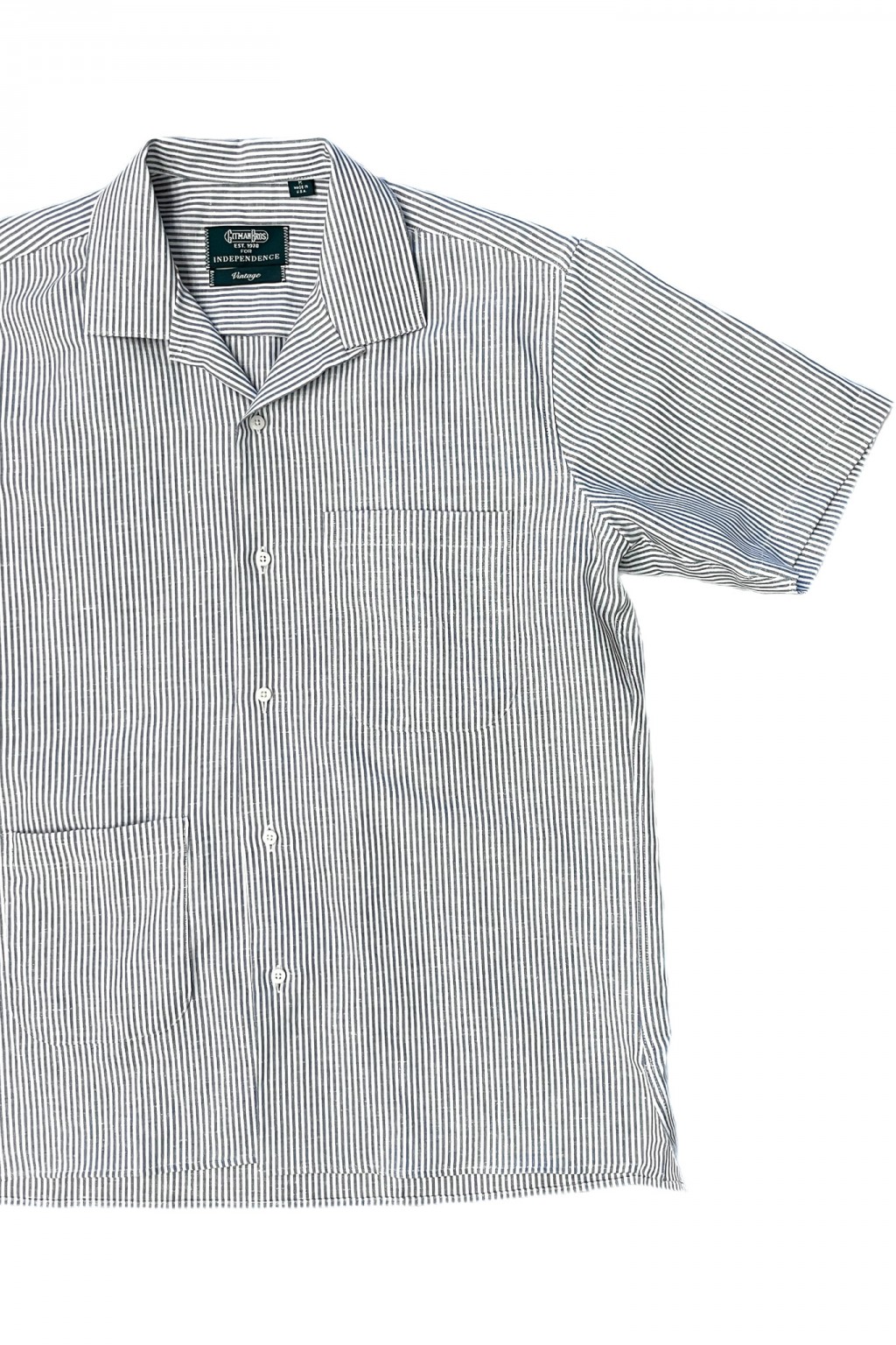 Gitman Bros. Vintage Independence Camp Shirt Blue Stripe Cotton-Linen