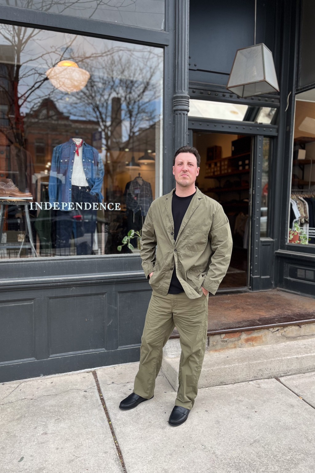 Orslow Wide Fit New Yorker Pants Army Green Typewriter Cloth