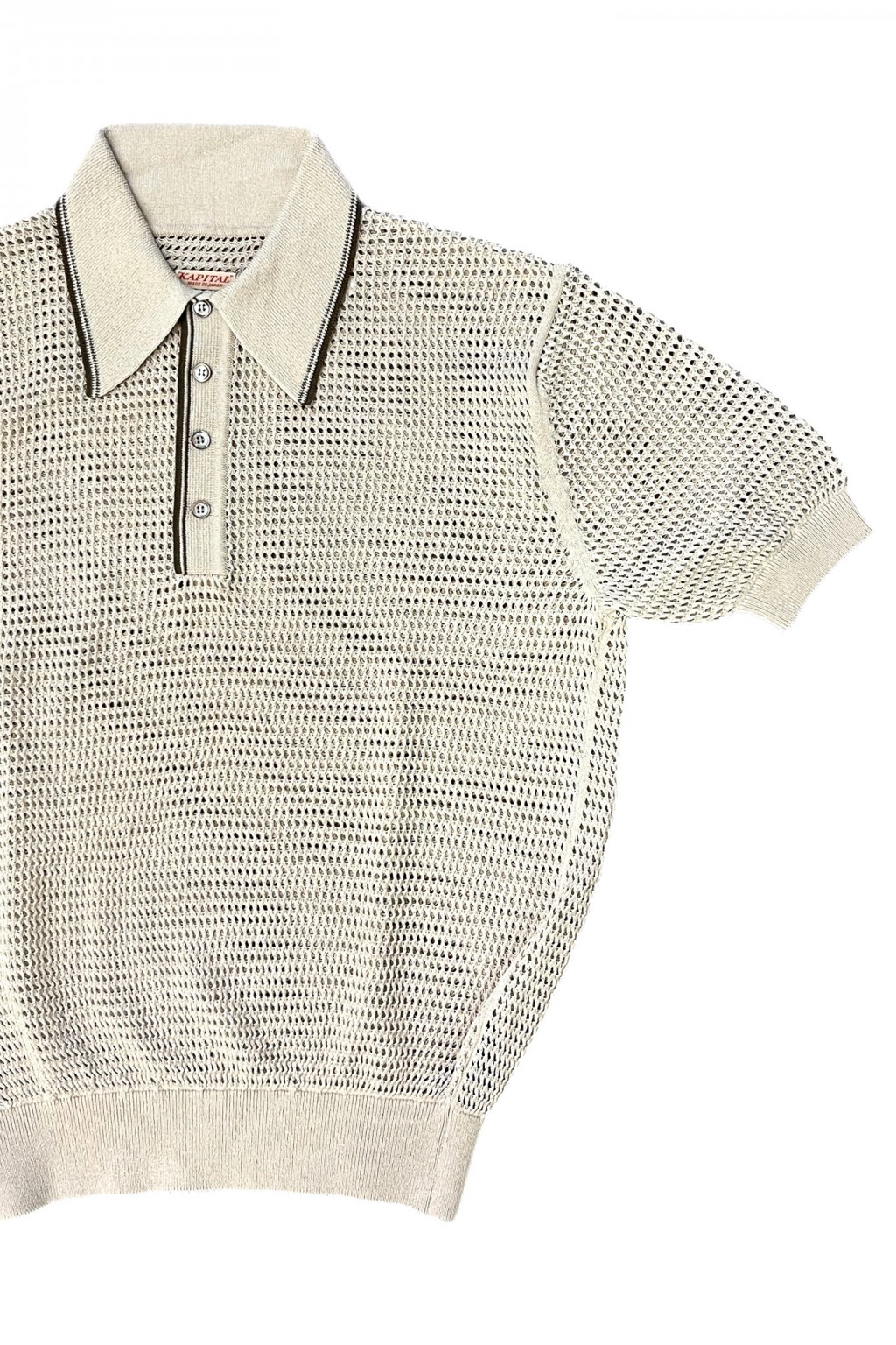 トップス Kapital Over size Cotton Polo Shirt Kapital 12G Mesh Knit CAROL Polo Beige - Made in Japan