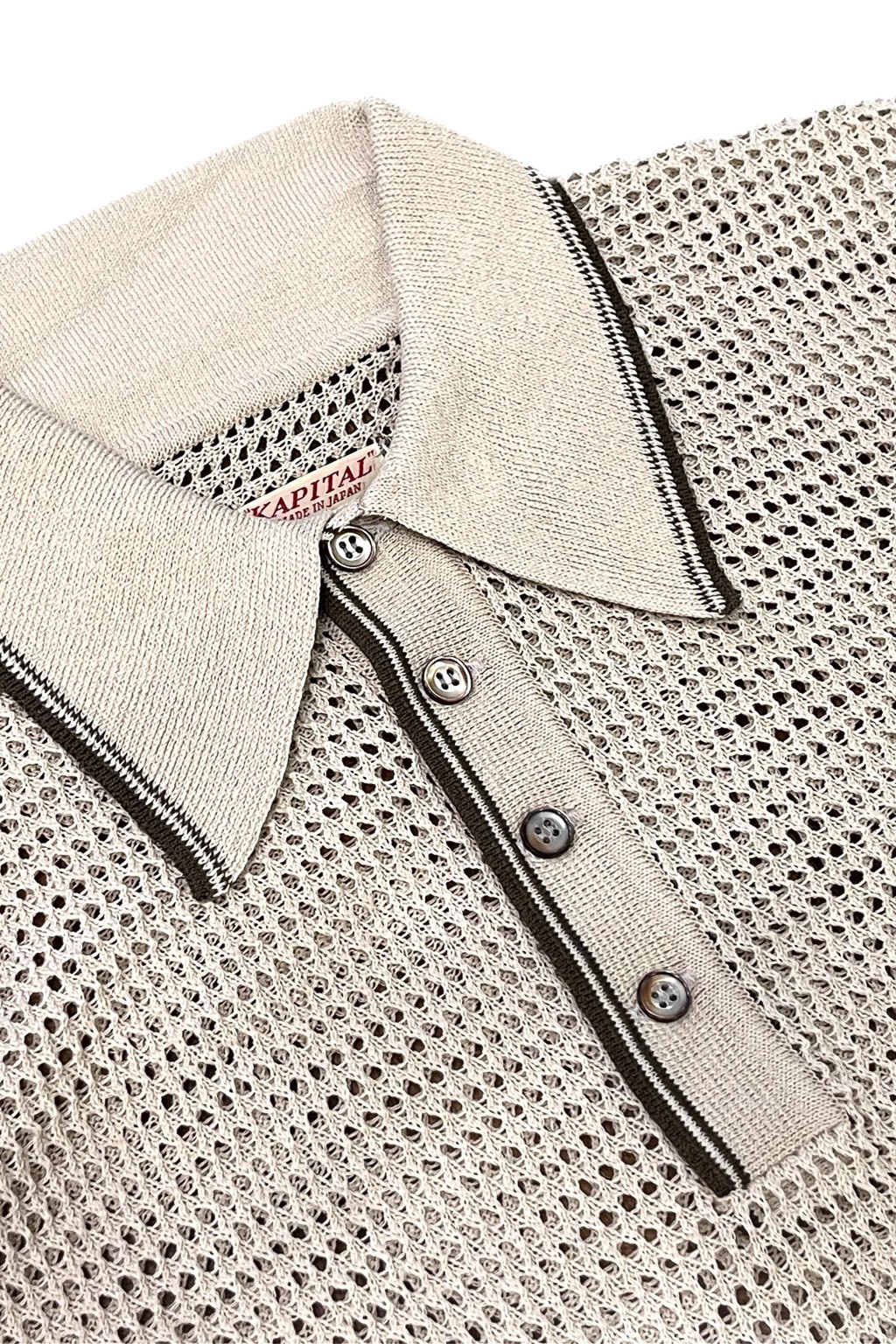 Kapital 12G Mesh Knit CAROL Polo Beige