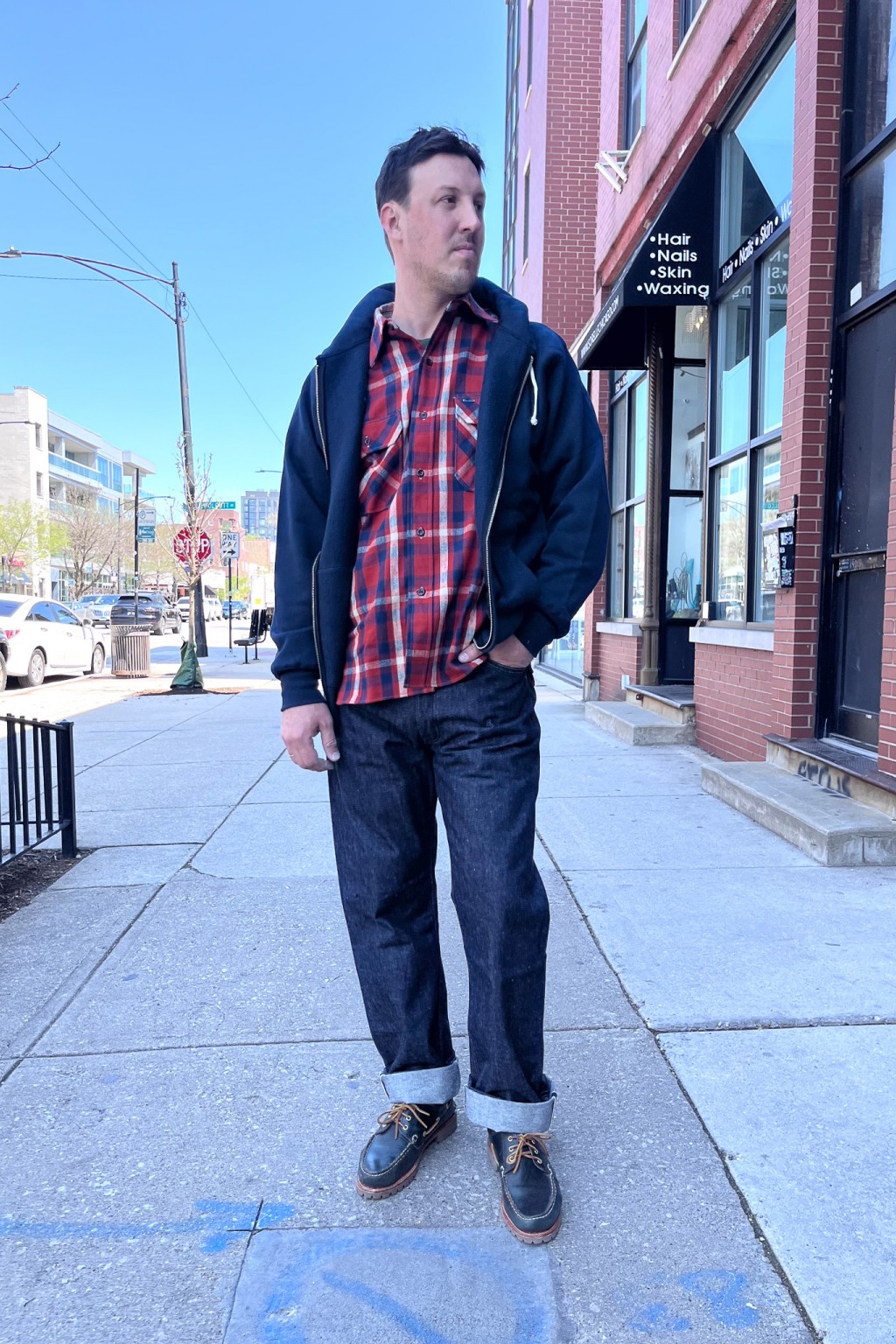 John Gluckow Modern Flannel Red/Navy