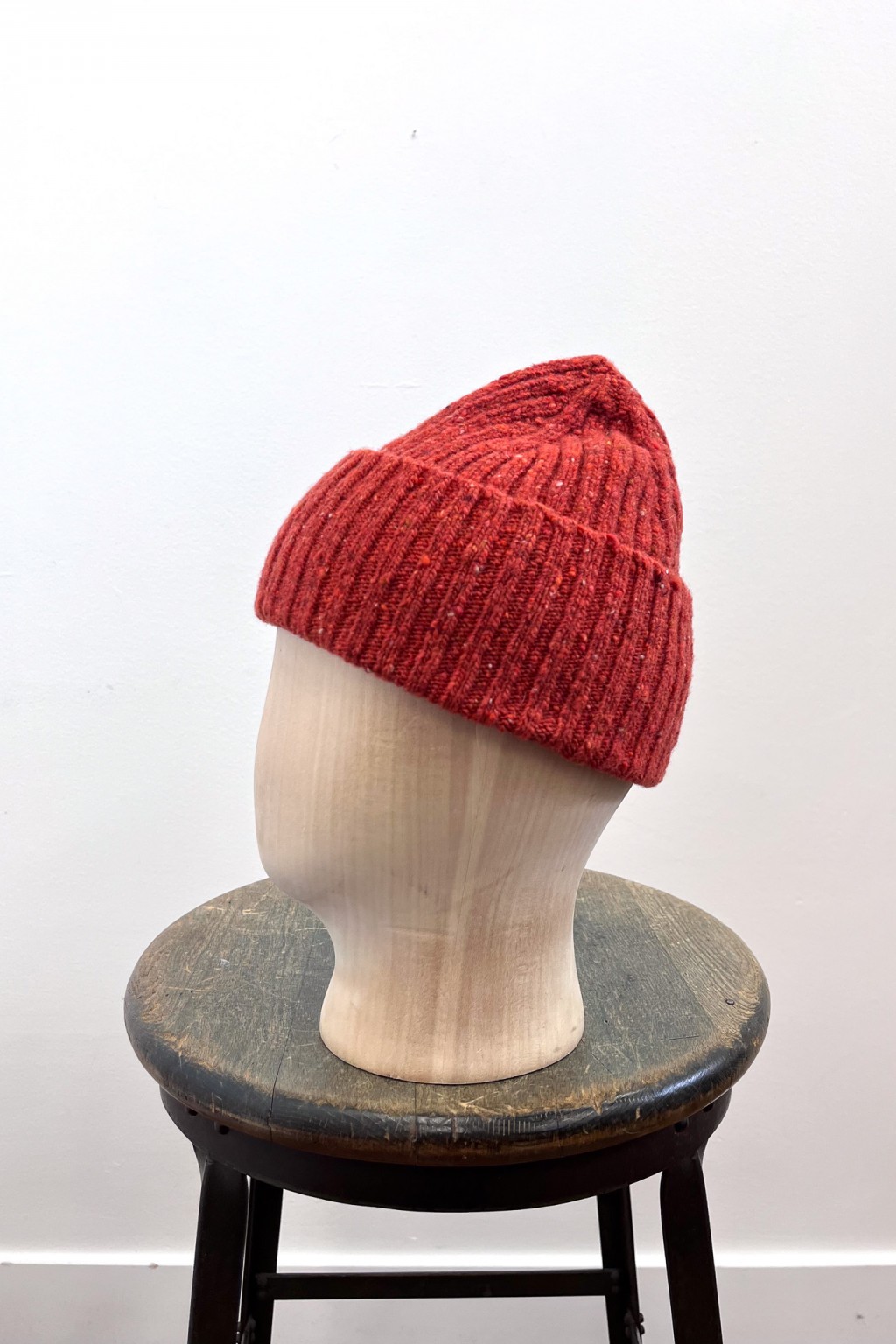 Drake's Merino Wool Ribbed Knit Beanie Orange