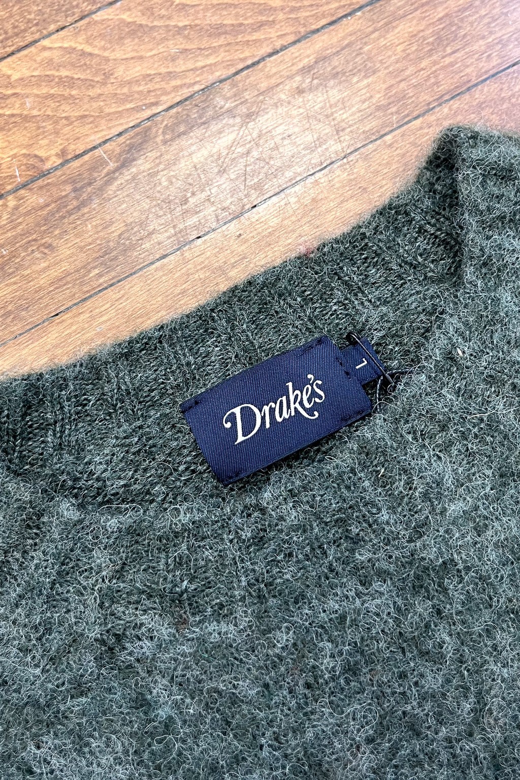 Drake's Brushed Shetland Crewneck Jumper Spruce Olive