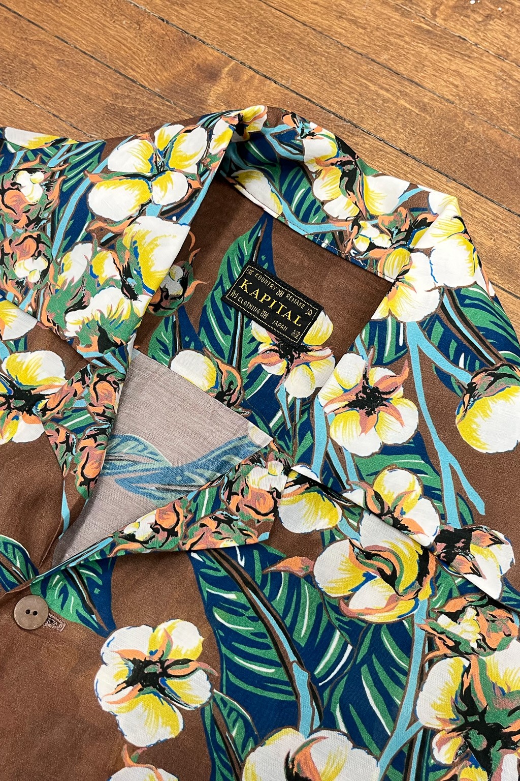 Kapital Silk Rayon Cotton-Flower WRANGLE Collar Aloha Brown - Made