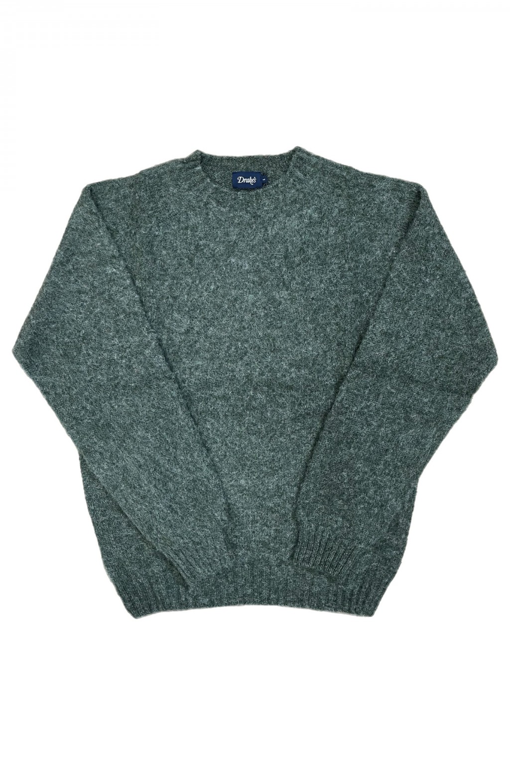 Drake's Brushed Shetland Crewneck Jumper Spruce Olive