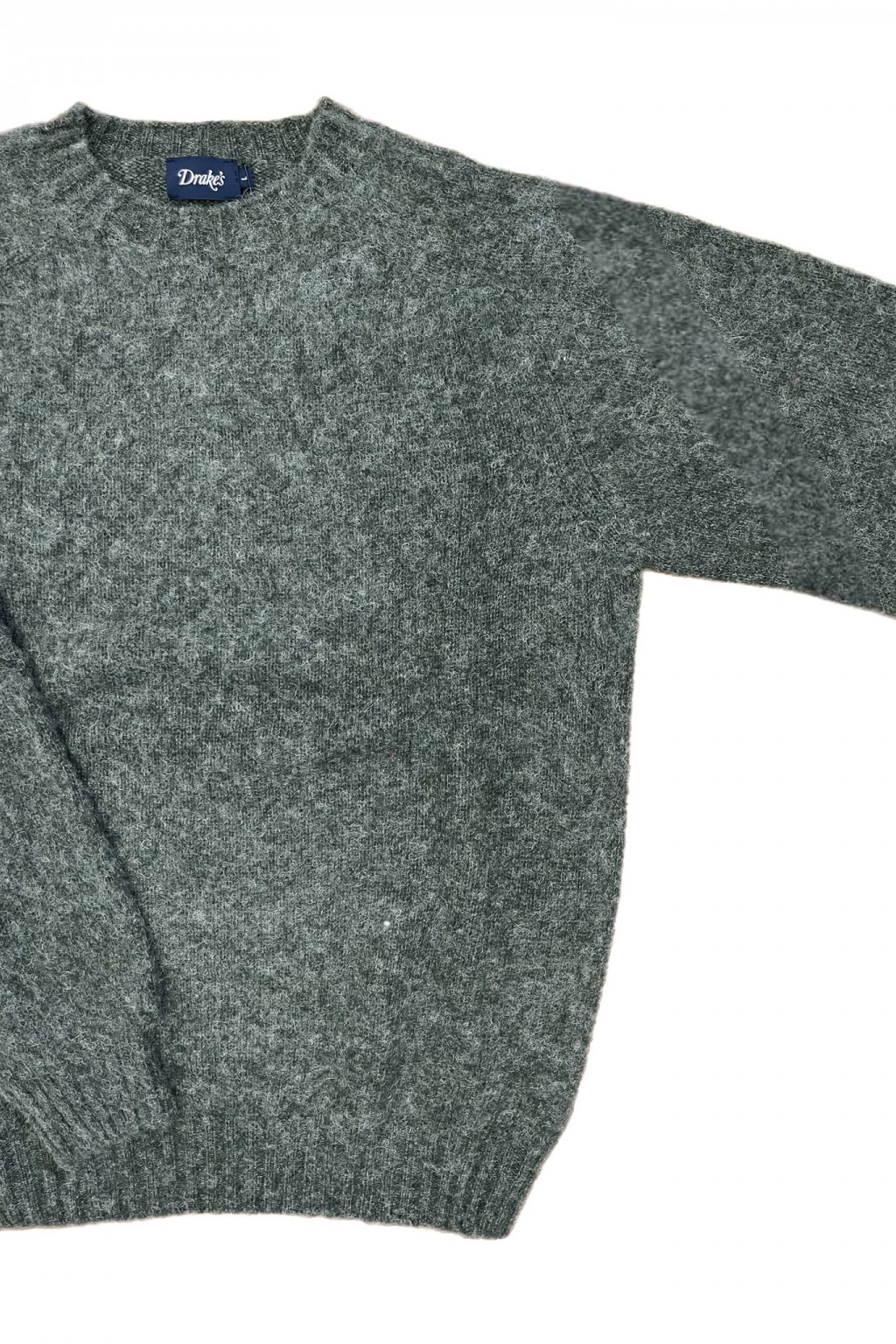 Drake's Brushed Shetland Crewneck Jumper Spruce Olive