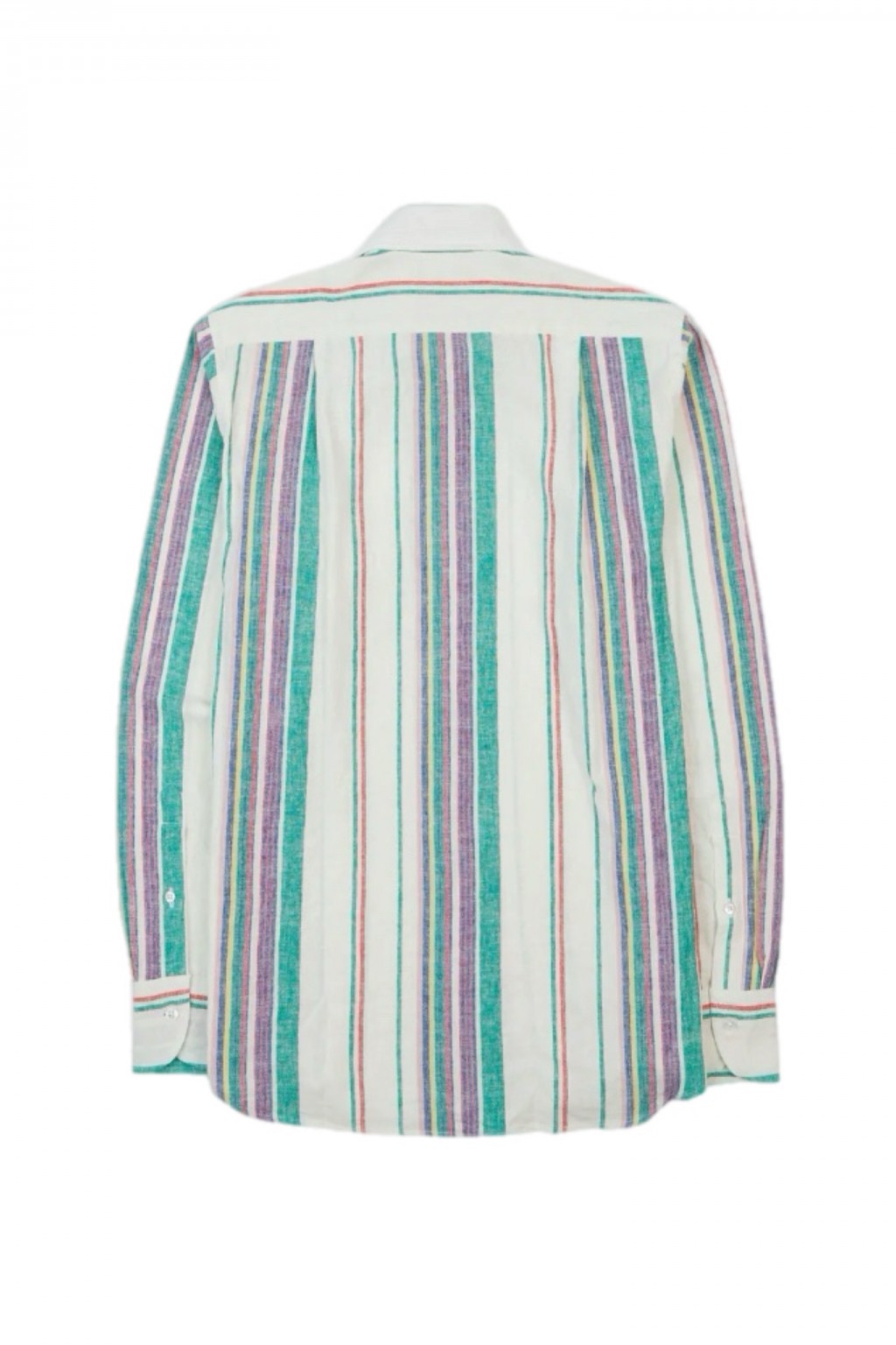 Drake's Linen-Cotton Long Point Collar Shirt Ecru, Purple, and Green