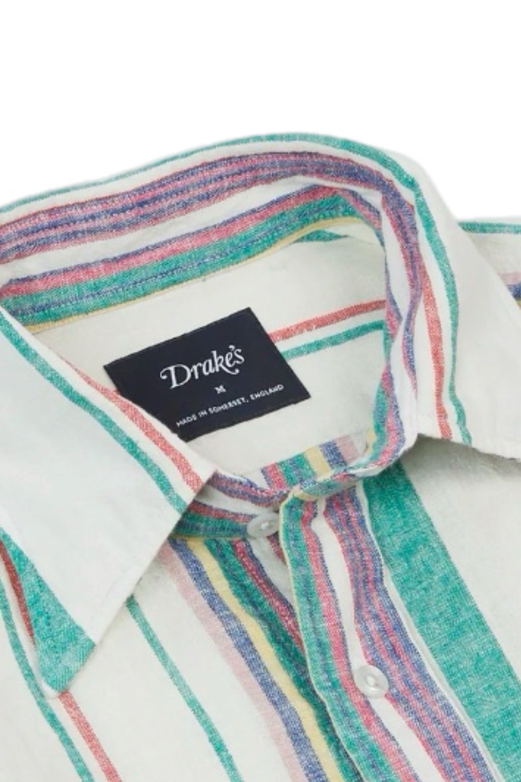 Drake's Linen-Cotton Long Point Collar Shirt Ecru, Purple, and Green