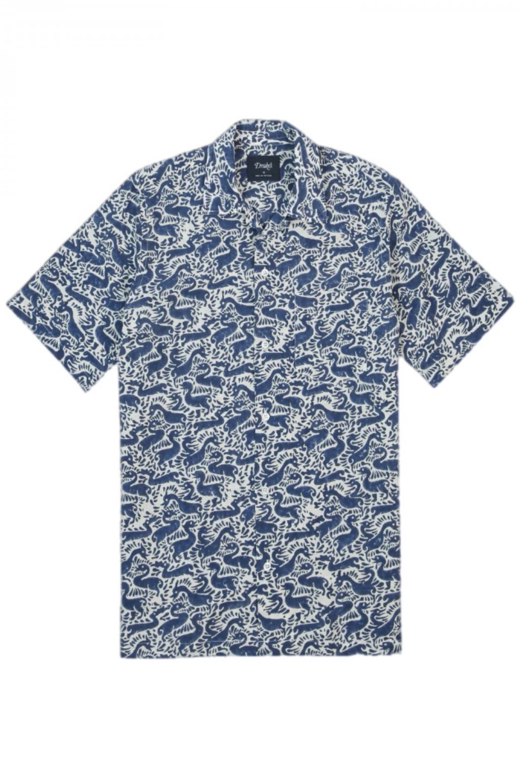 Drake's Block Print Camp Shirt Navy Duck