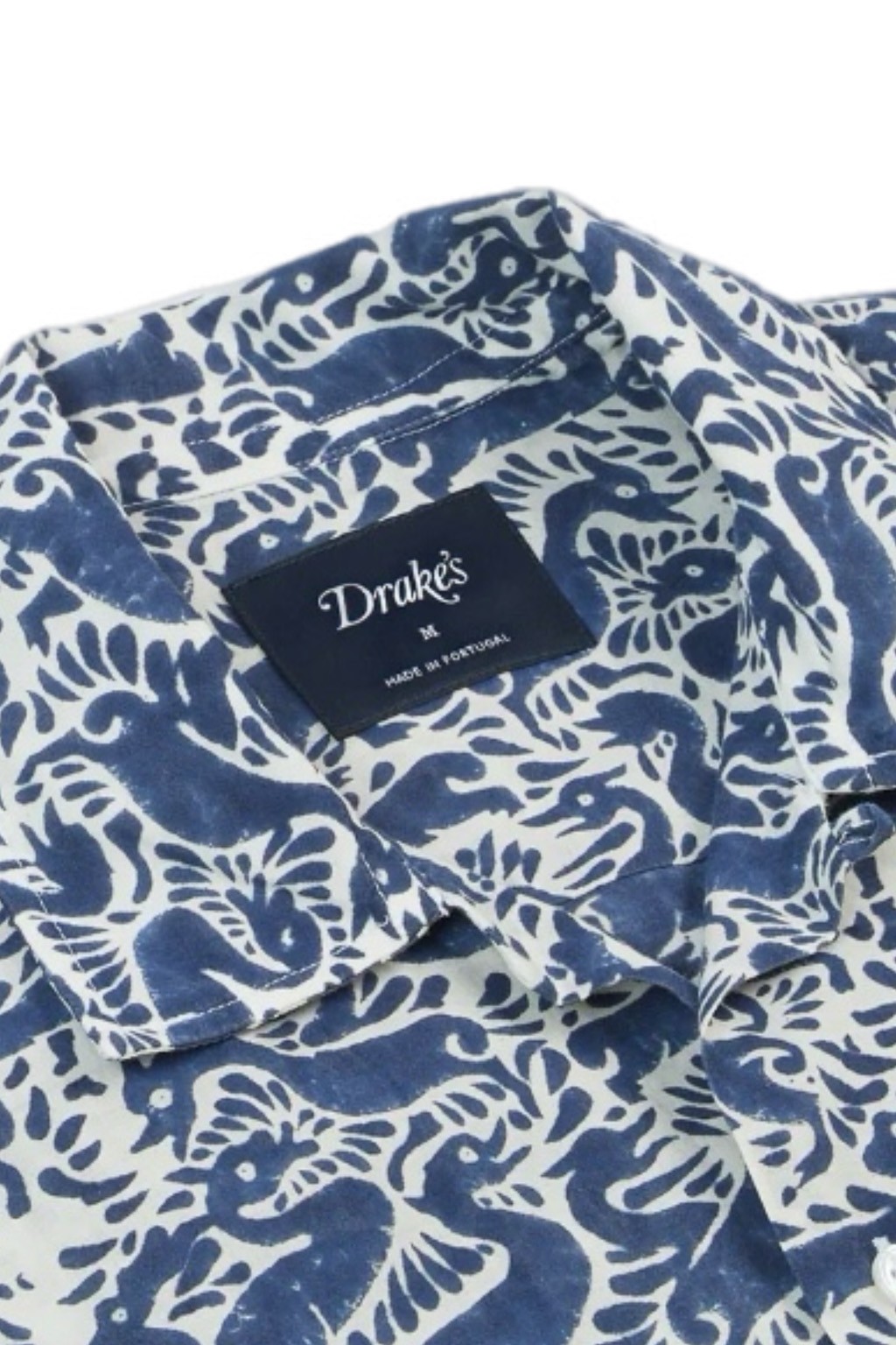 Drake's Block Print Camp Shirt Navy Duck