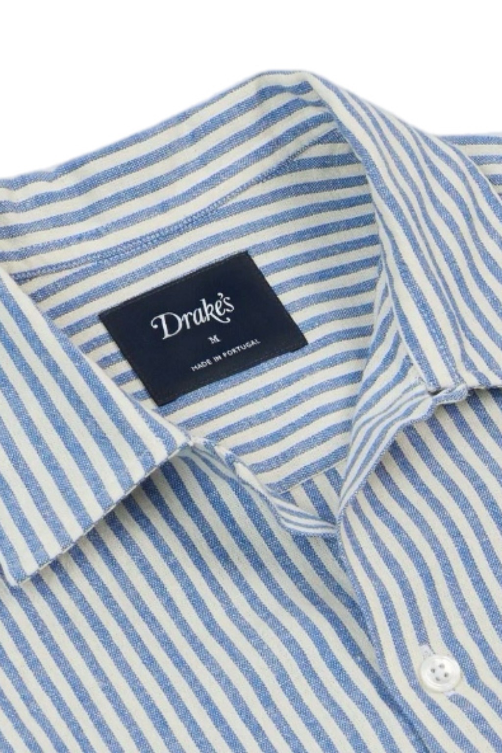 Drake's Cotton-Linen Camp Shirt Blue and White Stripe