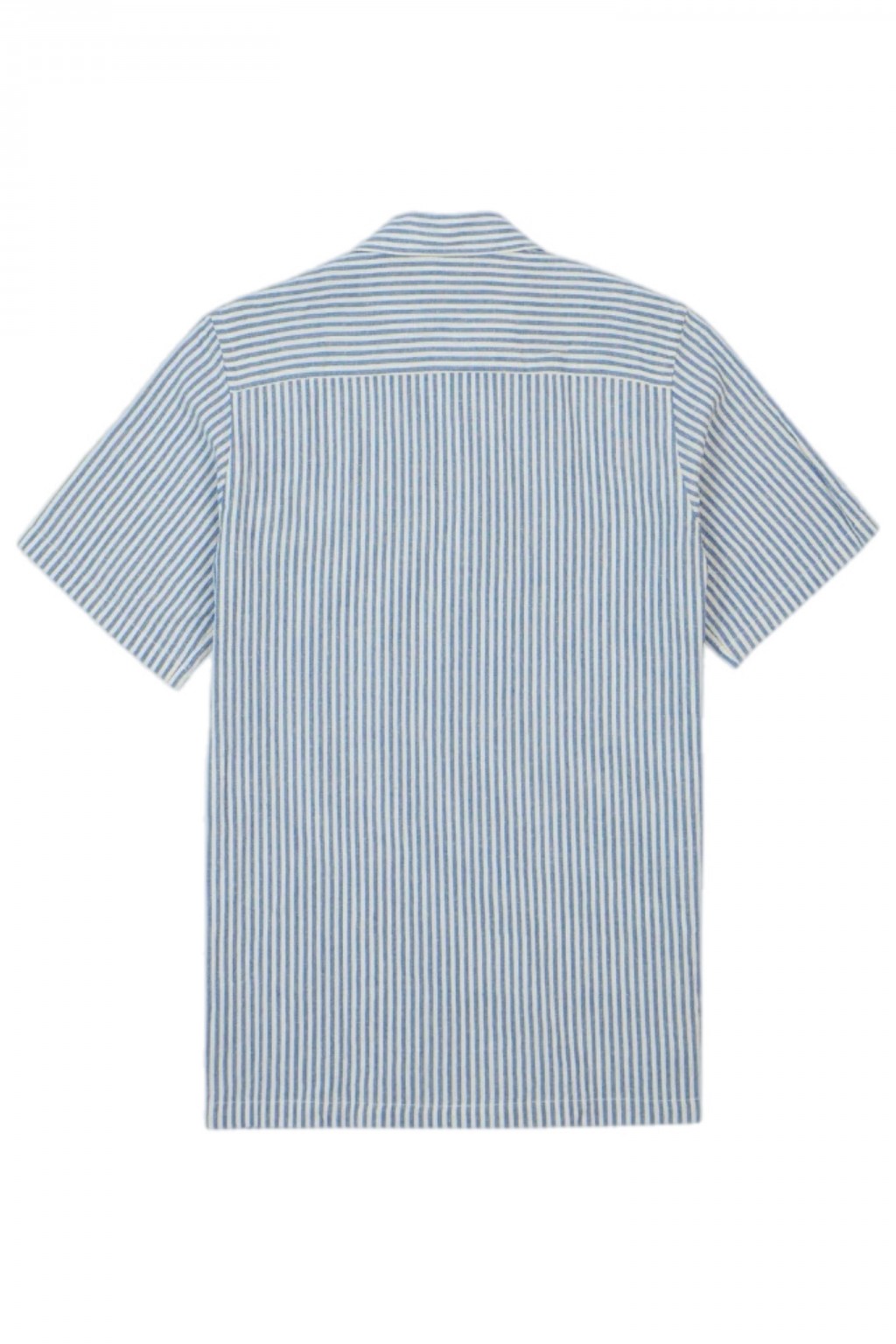 Drake's Cotton-Linen Camp Shirt Blue and White Stripe