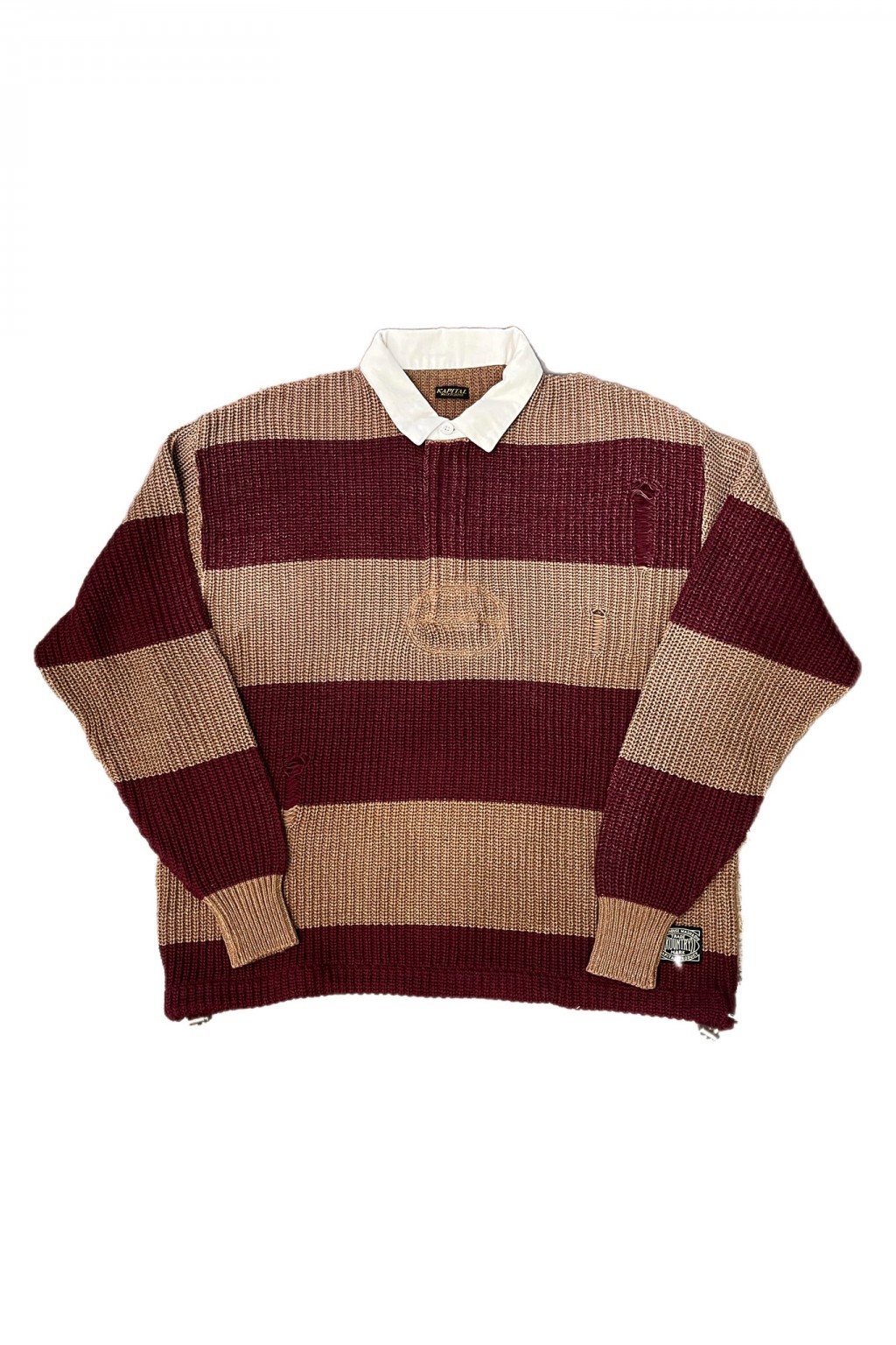 Kapital 5G Cotton Knit RUGGER Shirt Brown x Burgundy