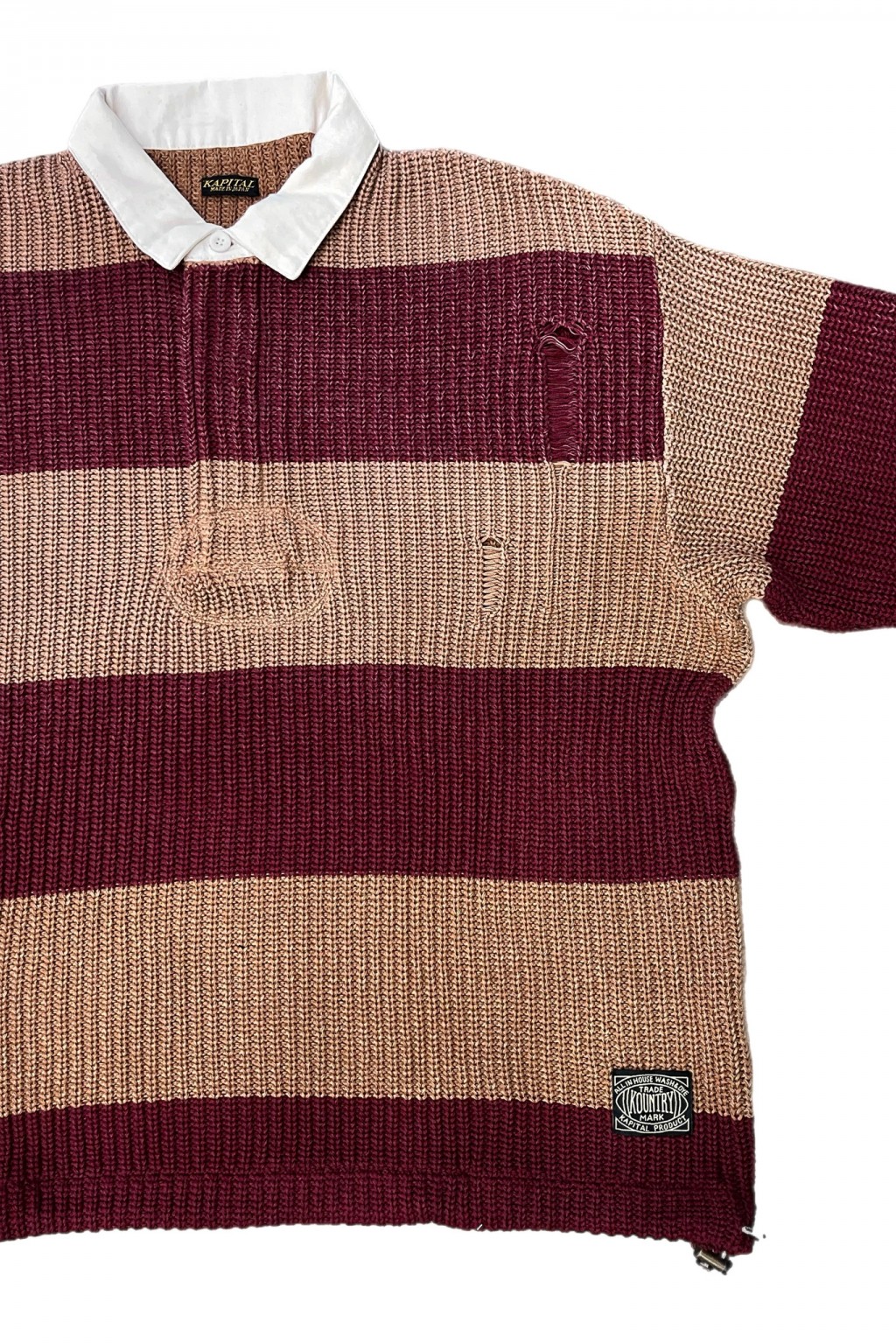 Kapital 5G Cotton Knit RUGGER Shirt Brown x Burgundy