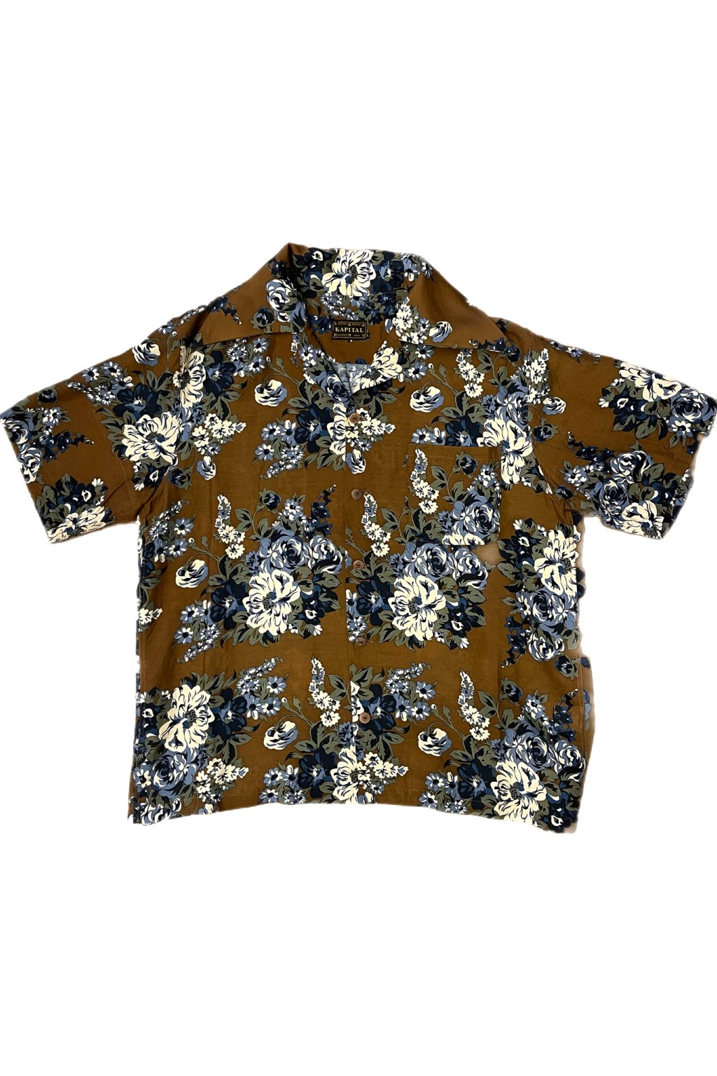 Kapital Silk Rayon CHAMPETRE MARIA WRANGLE Collar Aloha Shirt Brown x Khaki