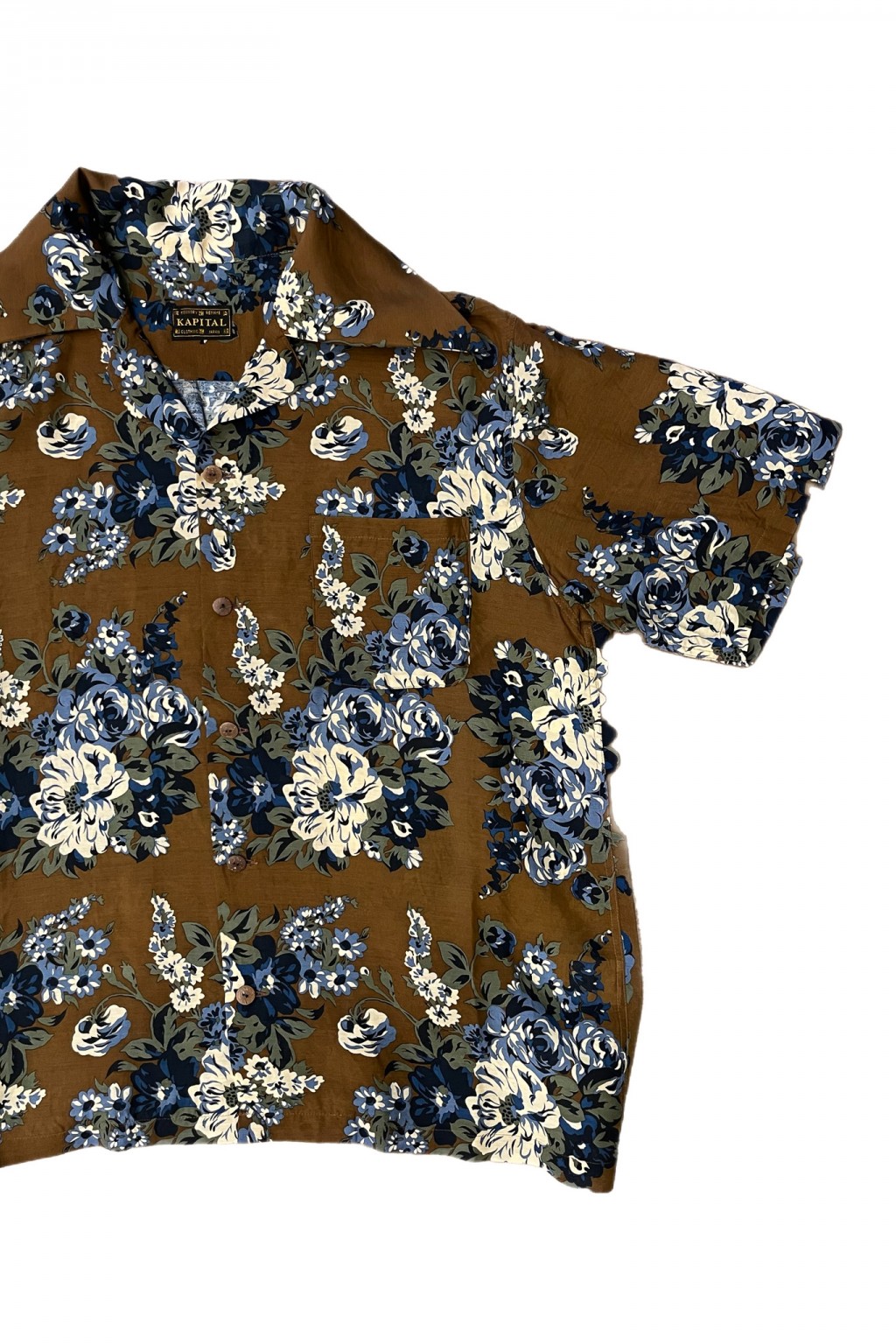 Kapital Silk Rayon CHAMPETRE MARIA WRANGLE Collar Aloha Shirt Brown x Khaki