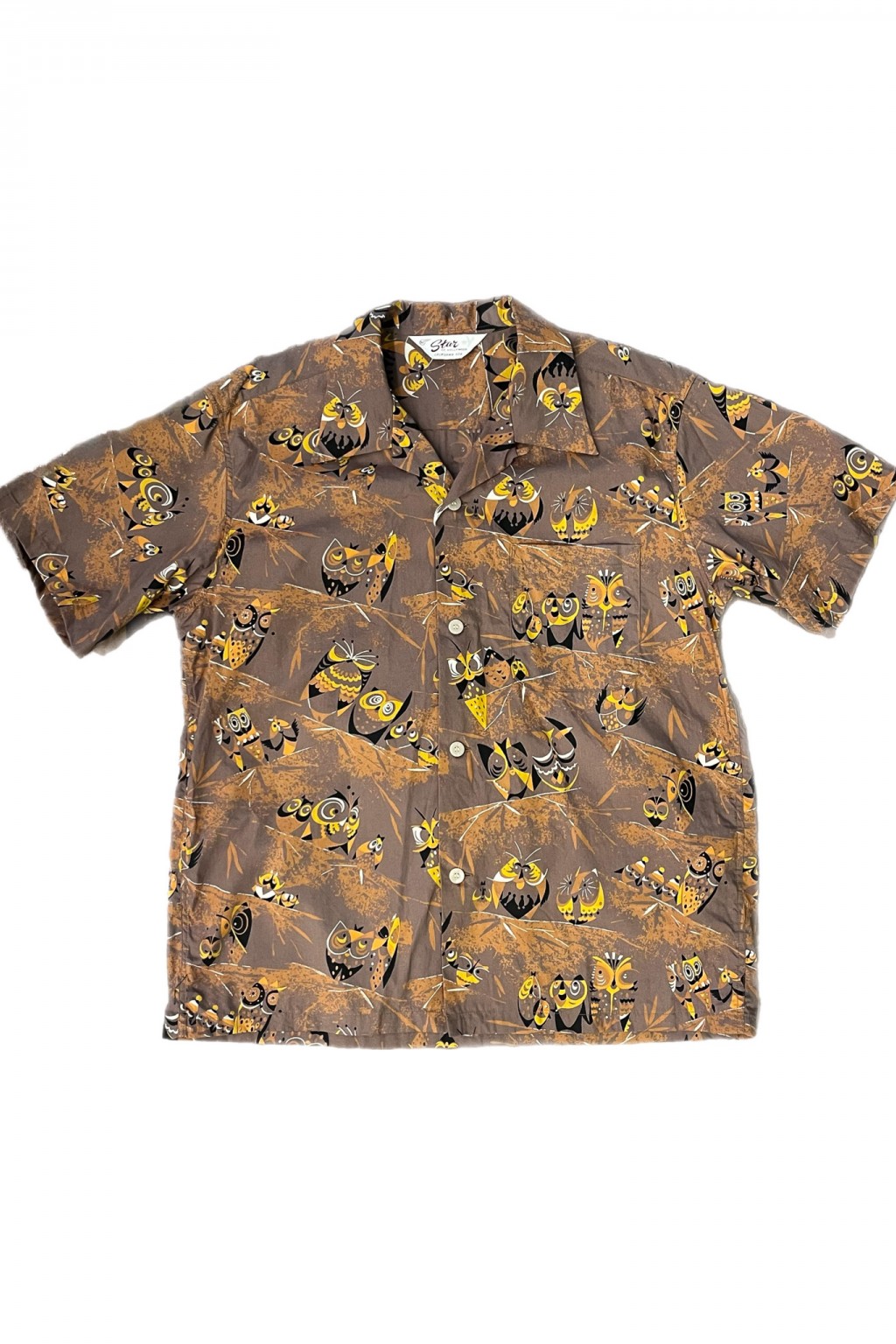 Star of Hollywood Owl Open Shirt Brown Typewriter Cloth