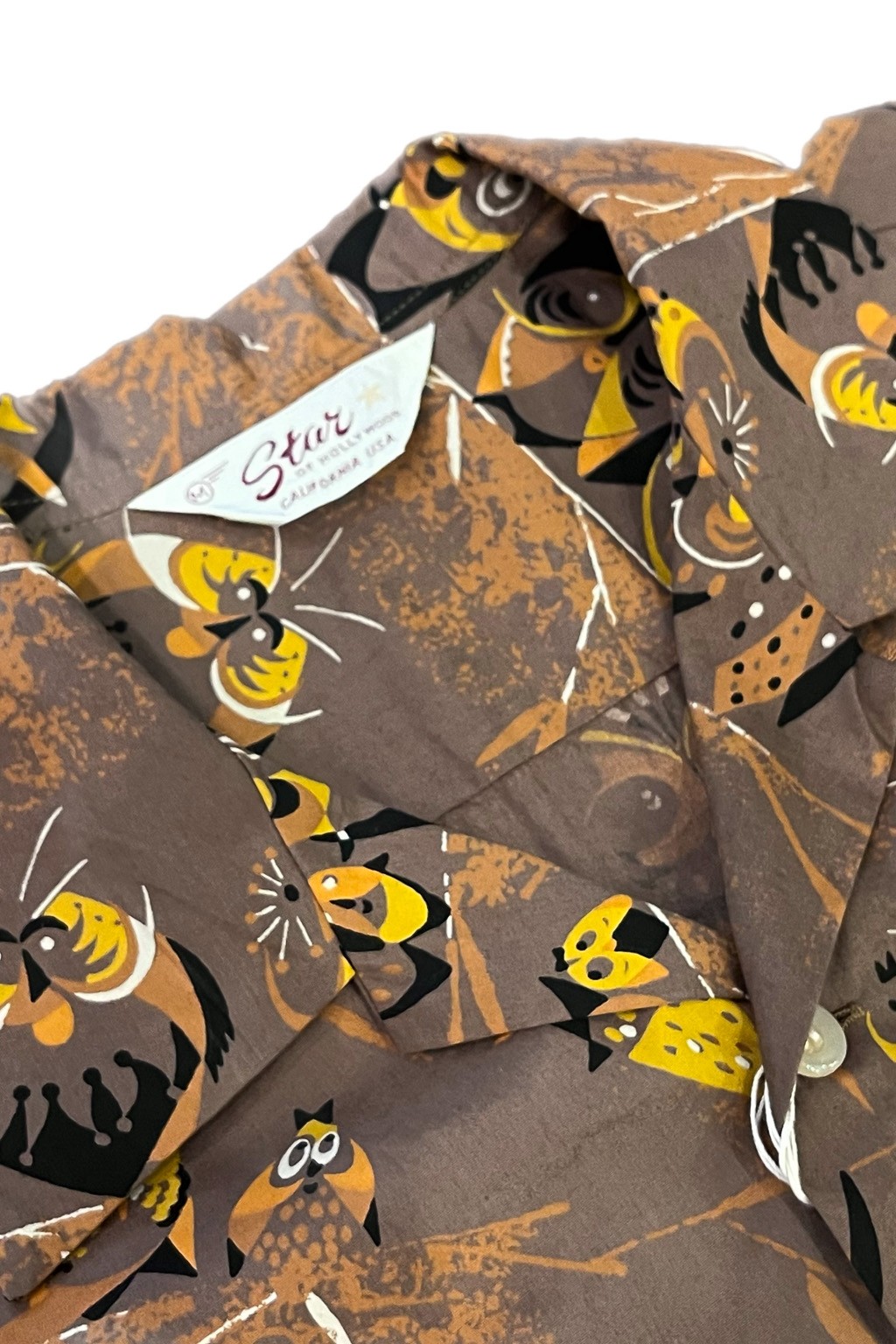 Star of Hollywood Owl Open Shirt Brown Typewriter Cloth