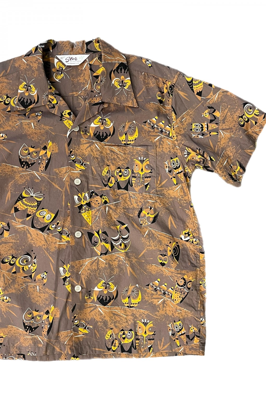 Star of Hollywood Owl Open Shirt Brown Typewriter Cloth