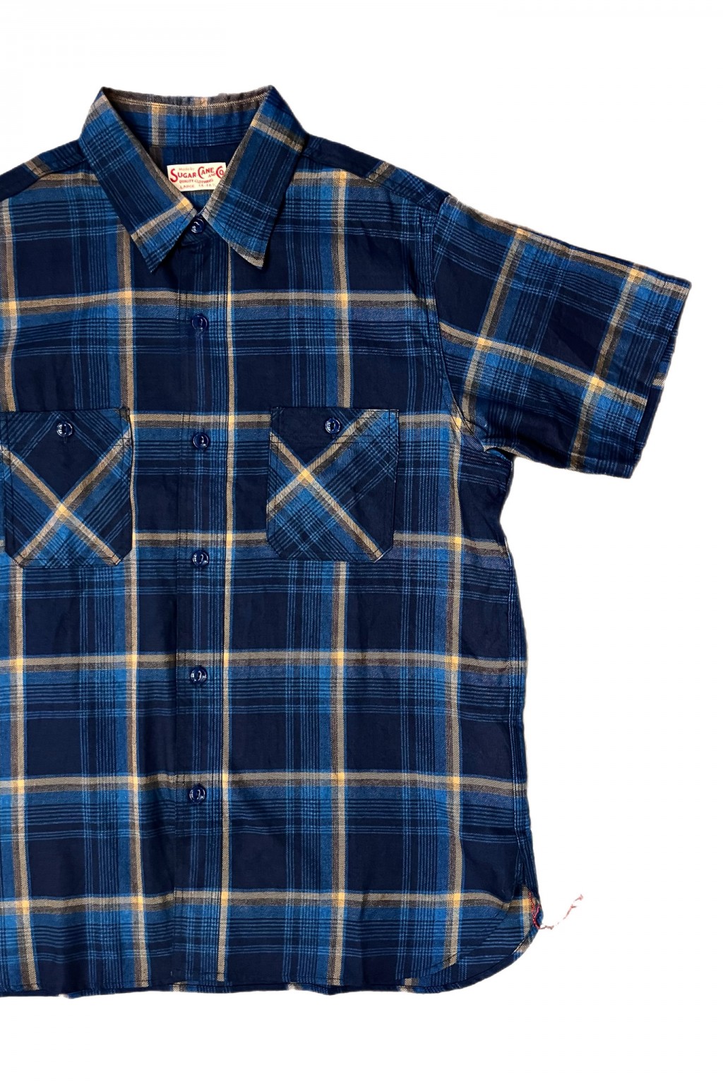 Sugar Cane S/S Work Shirt Indigo Check