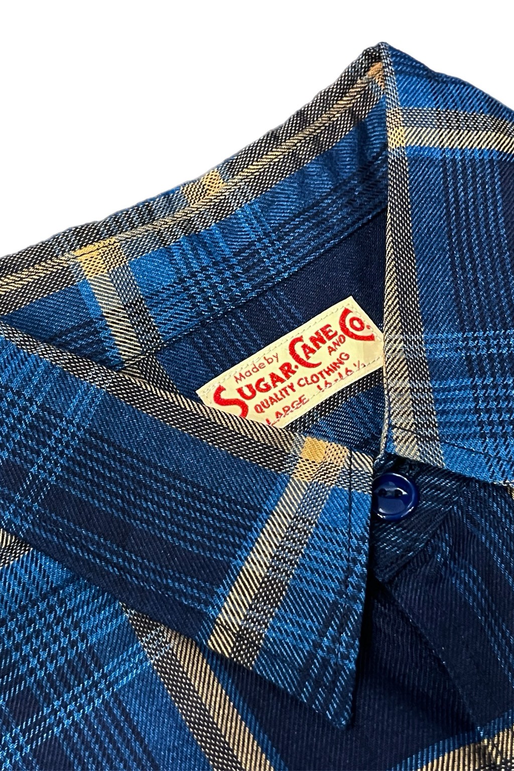 Sugar Cane S/S Work Shirt Indigo Check