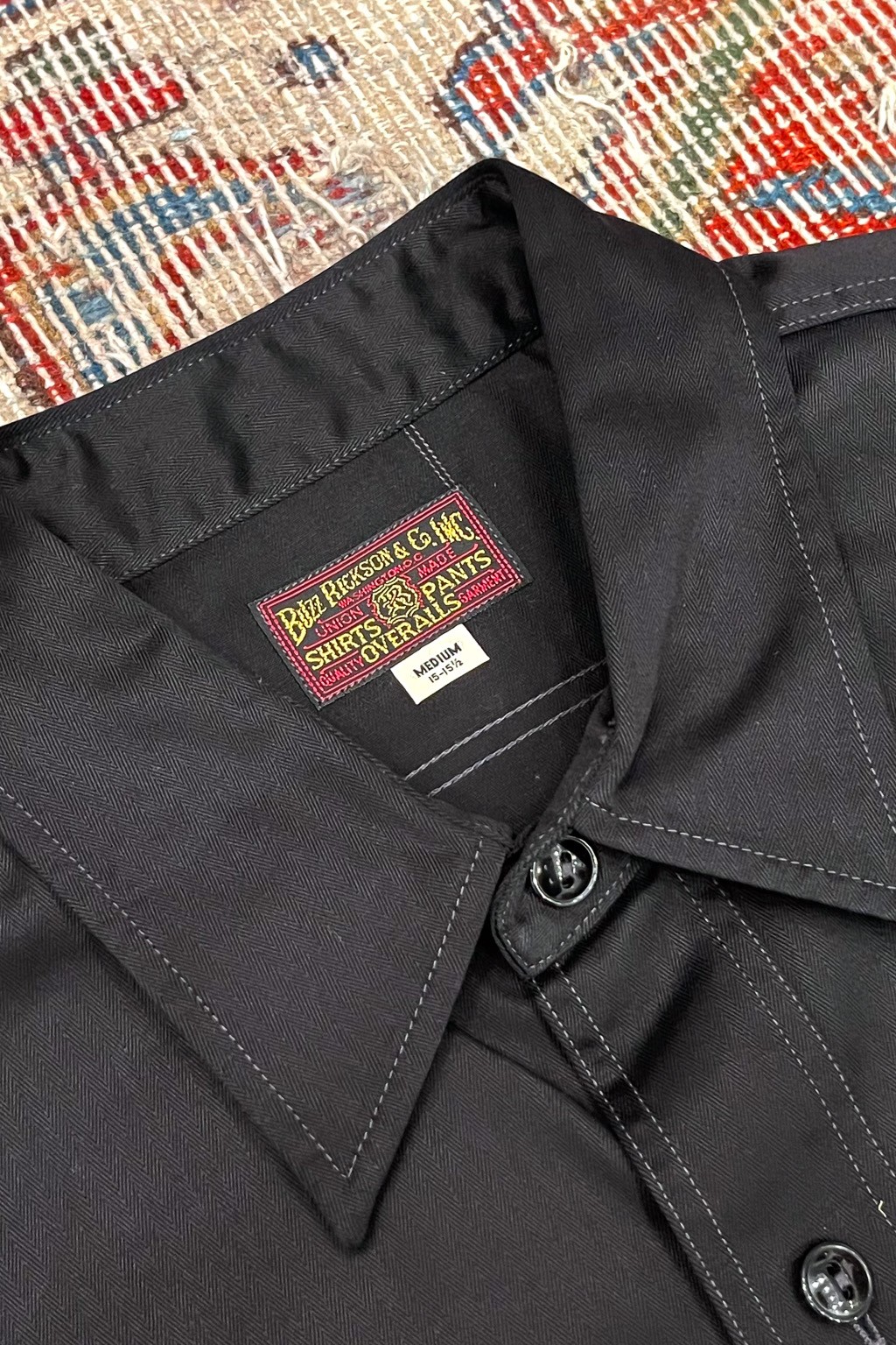 Buzz Rickson's S/S Work Shirt Black Herringbone - Made in Japan