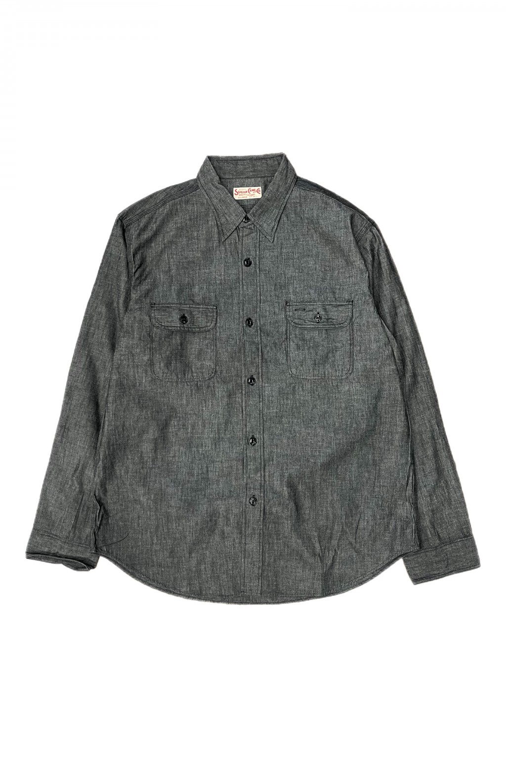 SUGAR CANE SOLID TWILL L/S WORK SHIRT 黒 Sugar Cane Work Shirt Black Chambray - Made in Japan