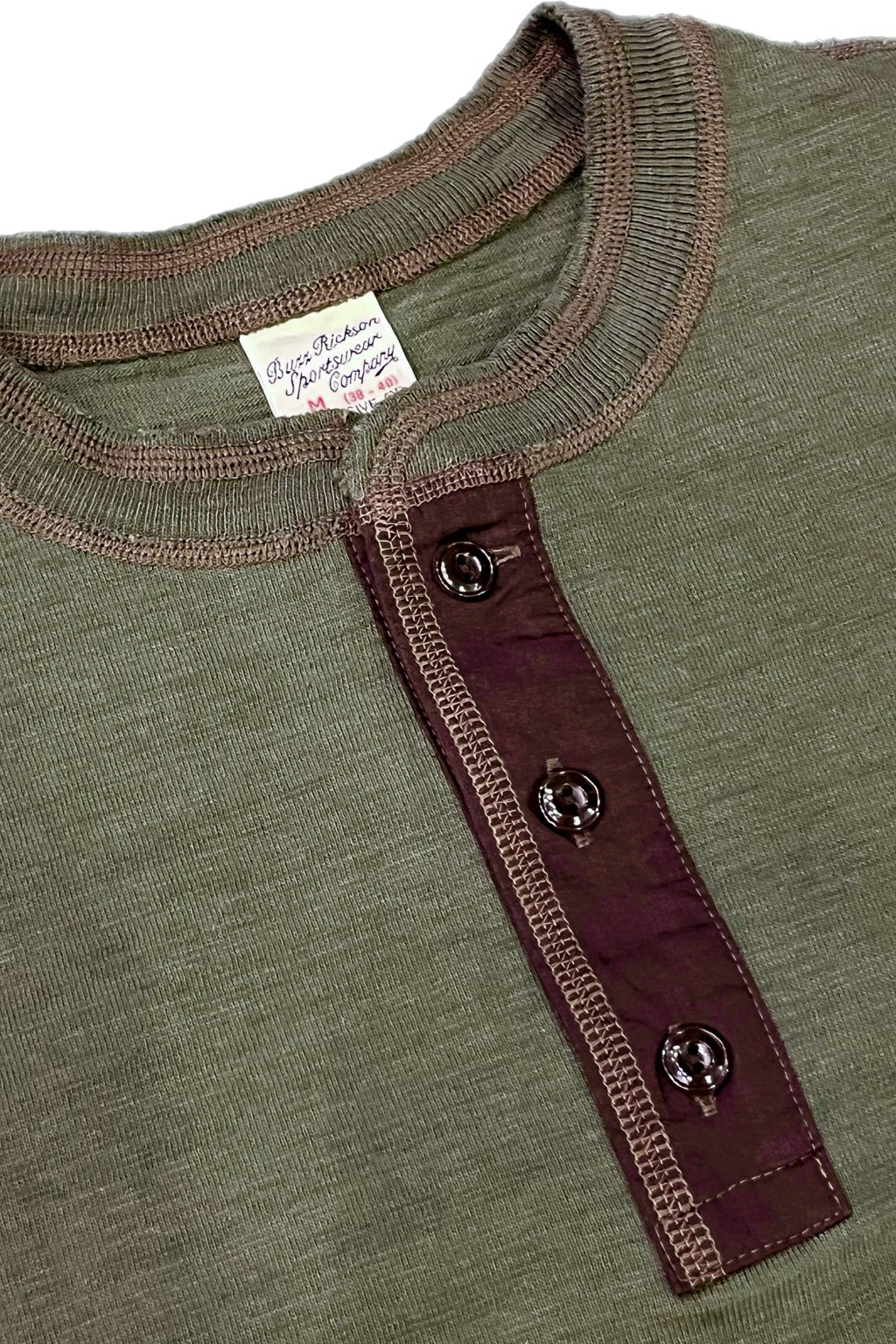 Buzz Rickson's Slub Yarn Henley Neck T-Shirt Olive
