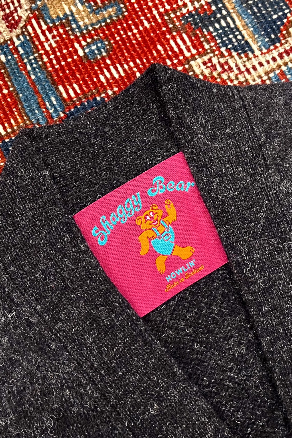 Howlin’ Shaggy Bear Cardigan Charcoal