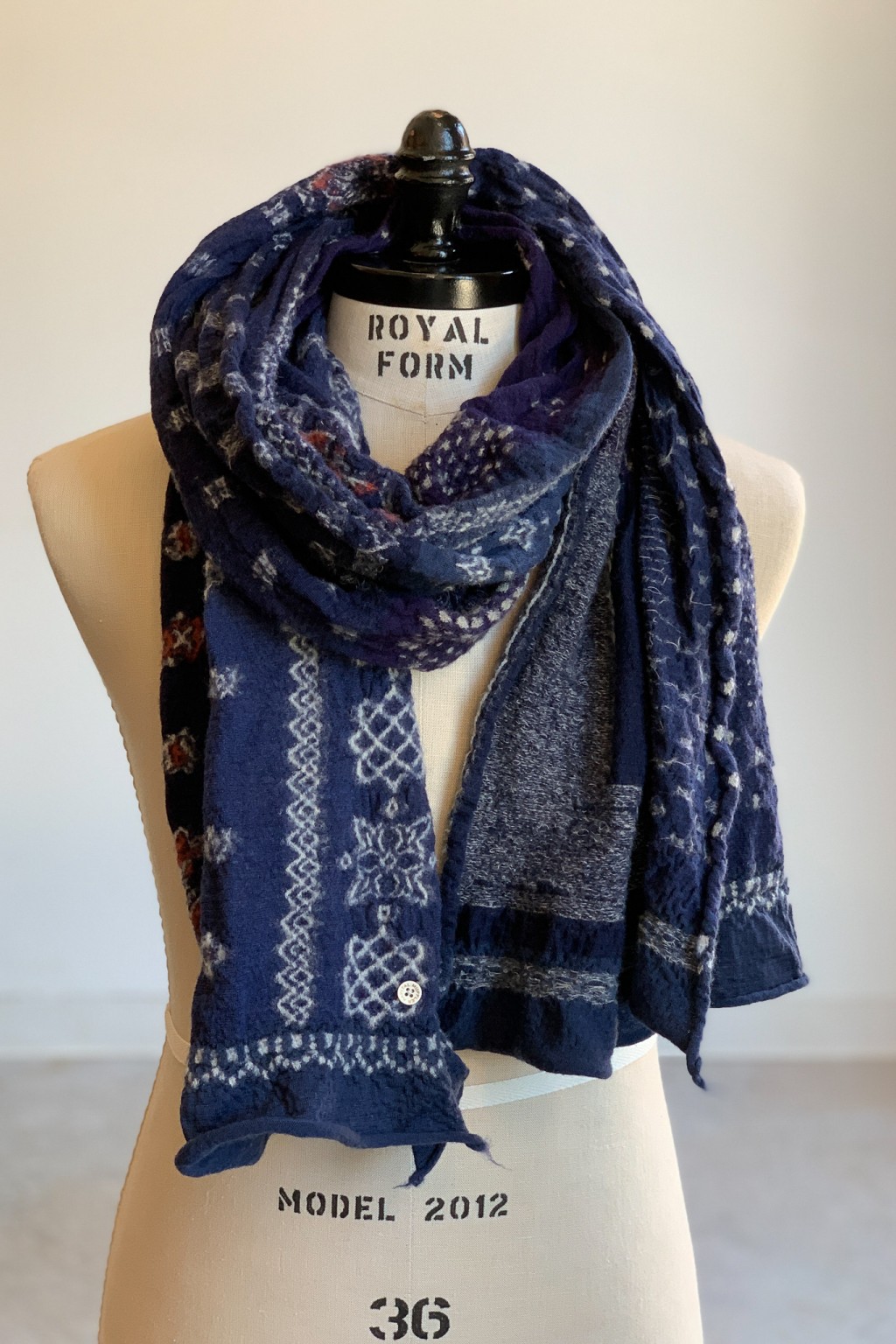Kapital Compressed Wool Scarf Patchwork Navy - Made in Japan | Bandanas ...
