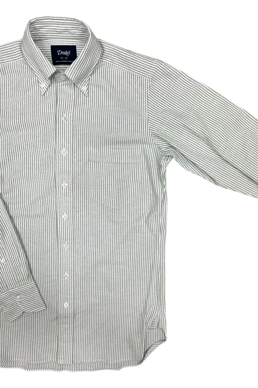 Drake's Button-Down Oxford Shirt Green Ticking Stripe