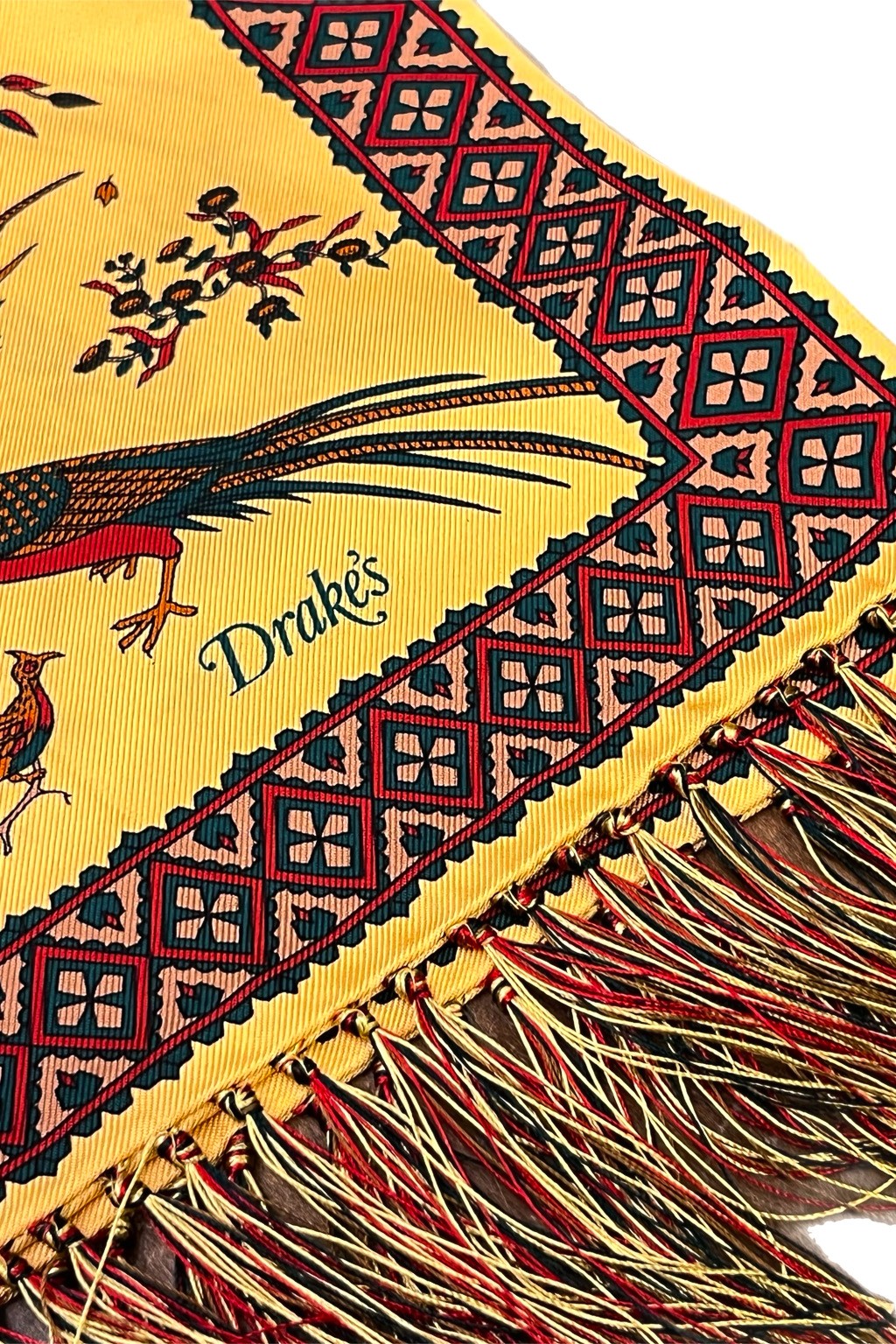 Drake's Birds of Paradise Silk Tasselled Scarf Gold - Made in Italy ...