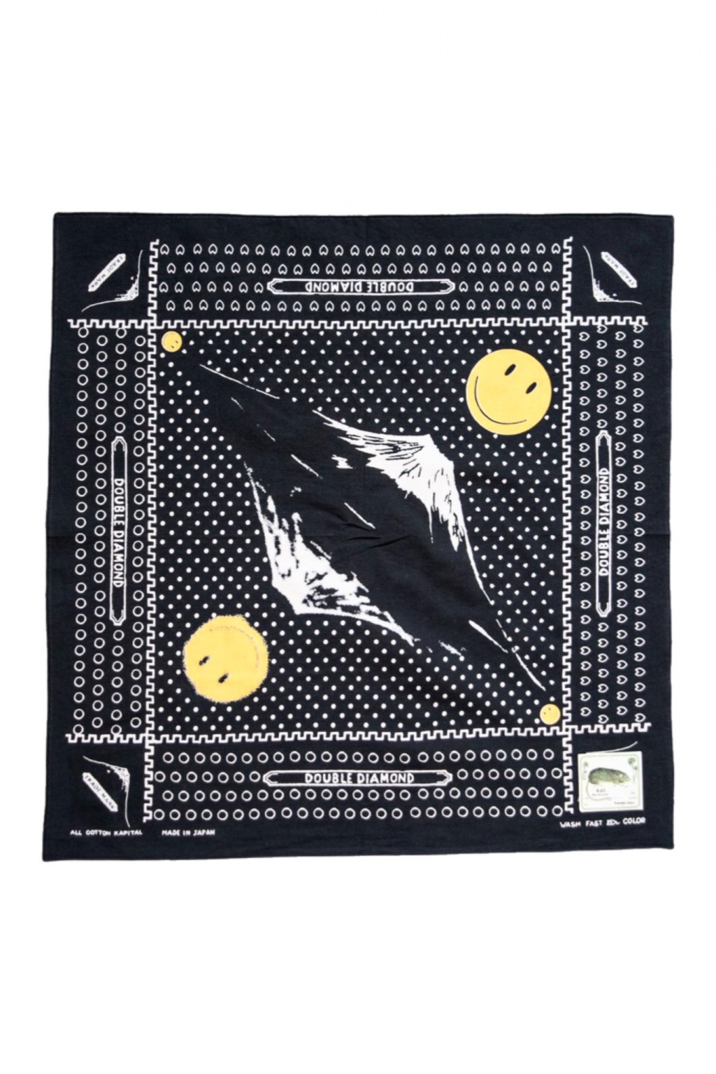 Kapital Fastcolor Selvedge Bandana (Mirrored Fuji Smile) Black