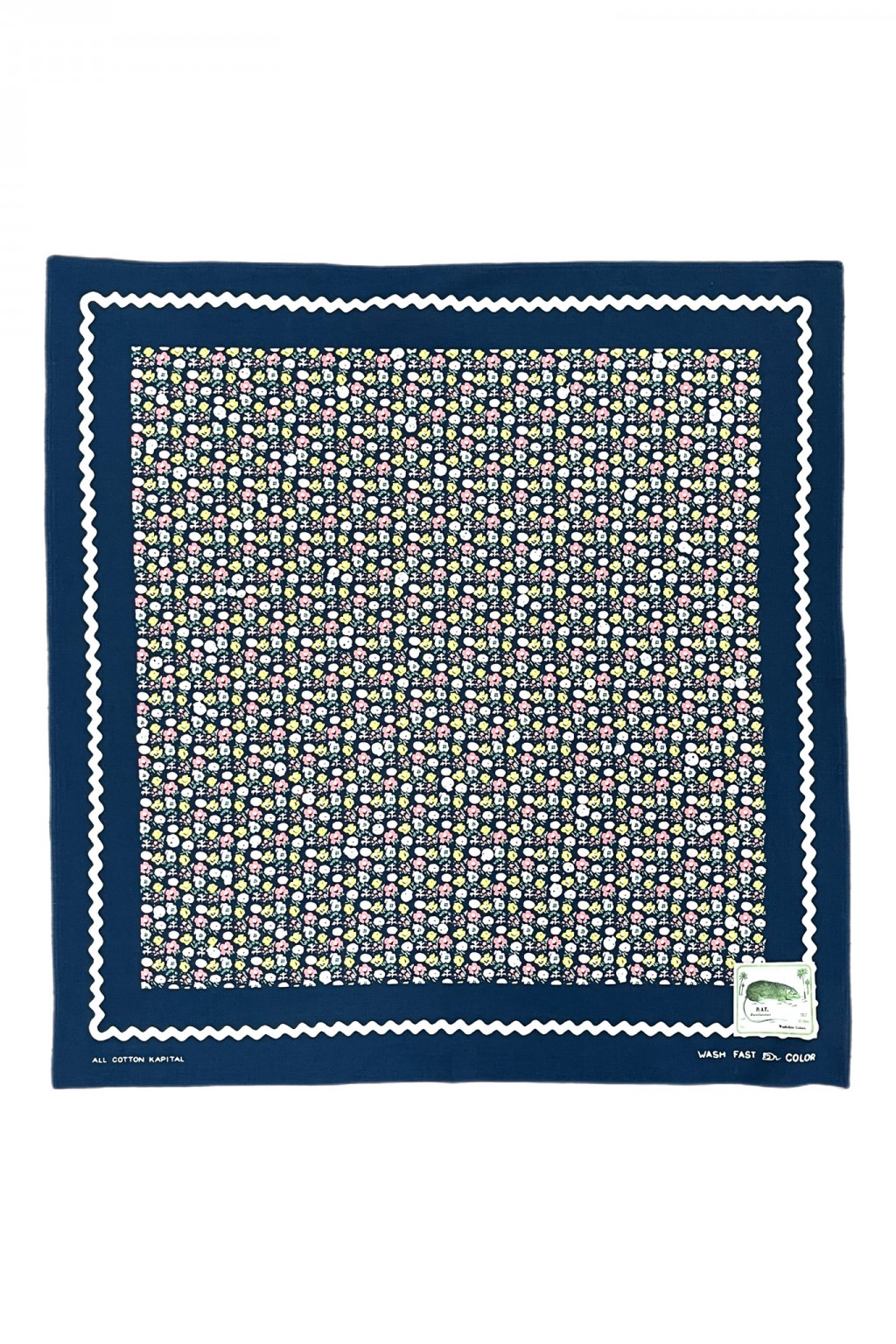 Kapital Fastcolor Selvedge Bandana (SKULL & FLOWER) Navy