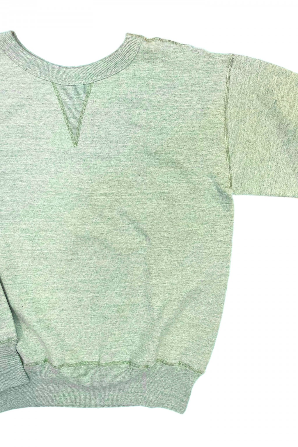 Denime Heather Four Needle V-Gusset Crew Neck Green