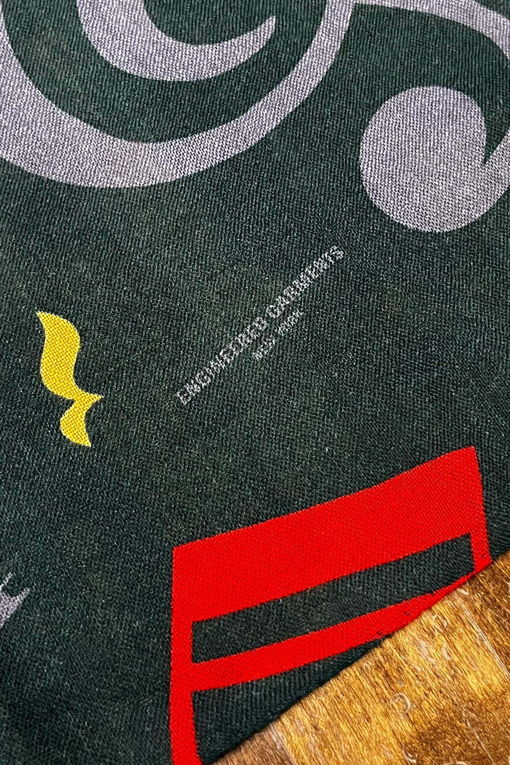 Engineered Garments Neckerchief Green Wool Music Note Print