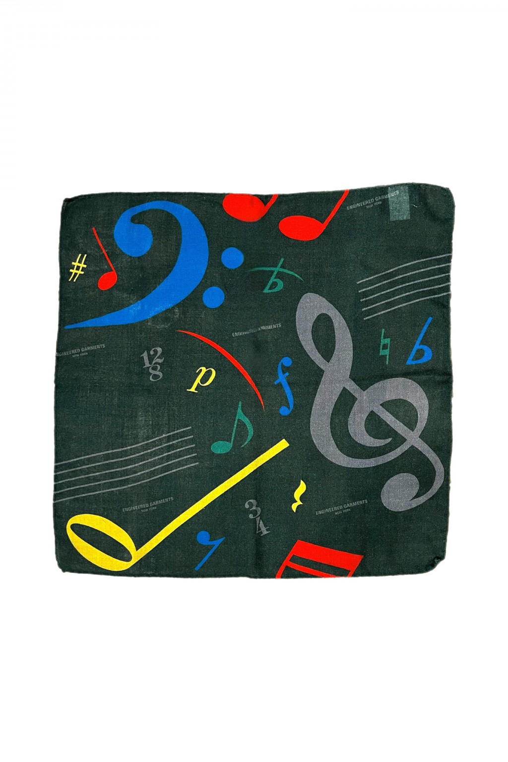 Engineered Garments Neckerchief Green Wool Music Note Print