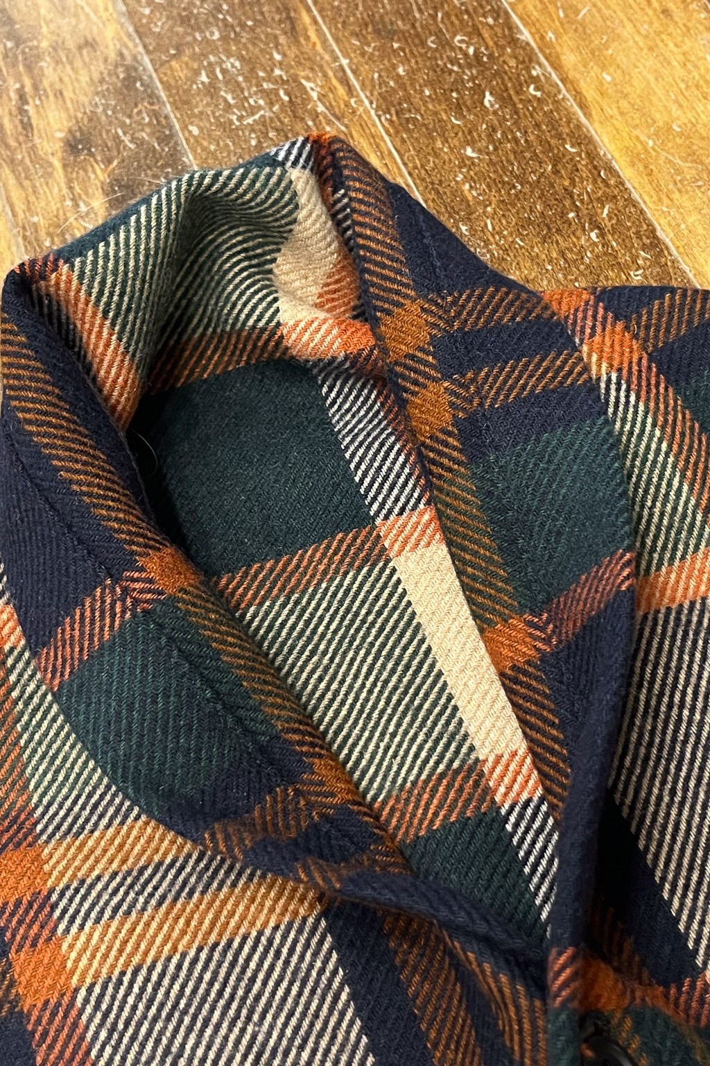 Engineered Garments Button Shawl Navy/Brown Heavy Wool Plaid