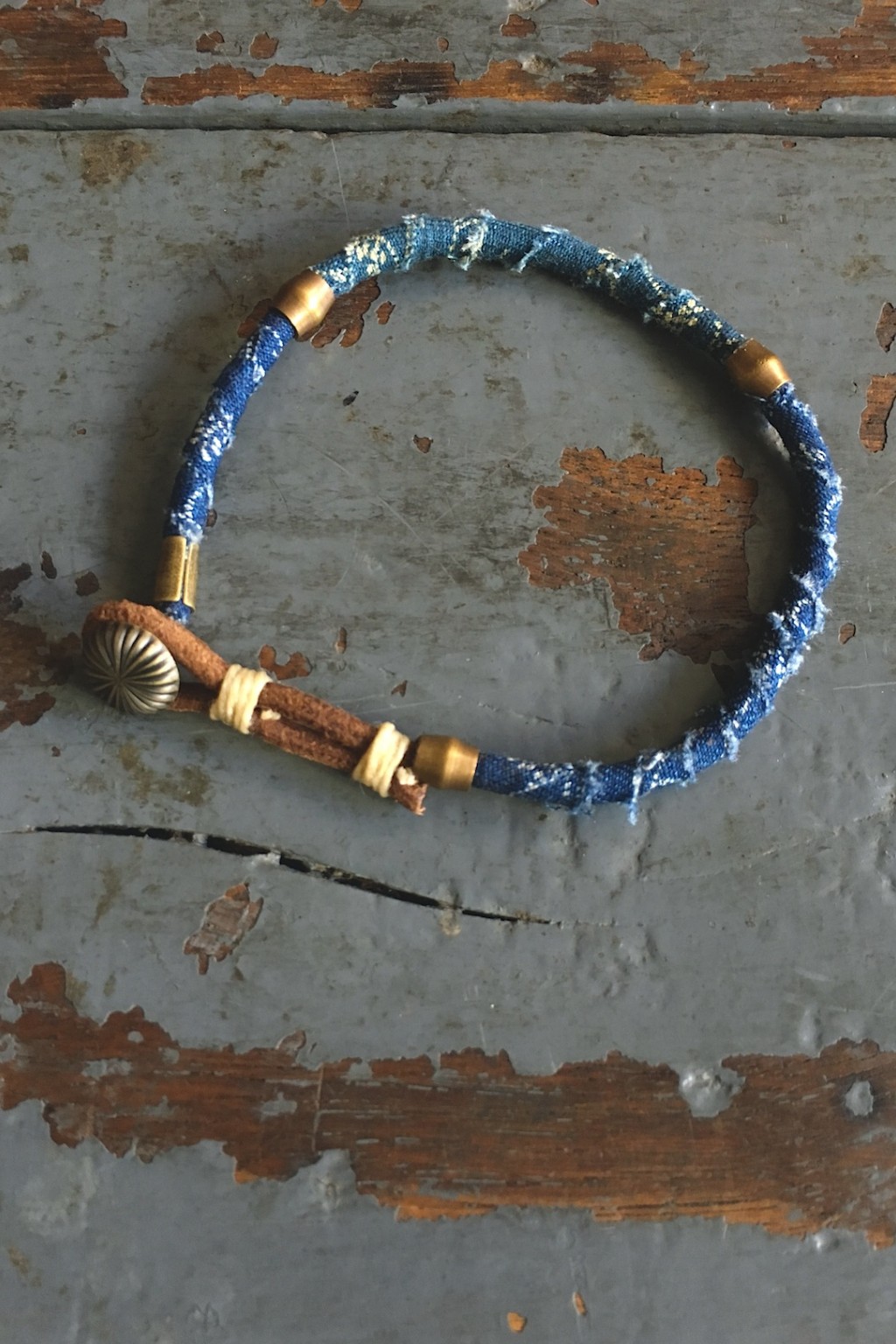 Kapital French Cloth Linen and Leather Bracelet French Indigo