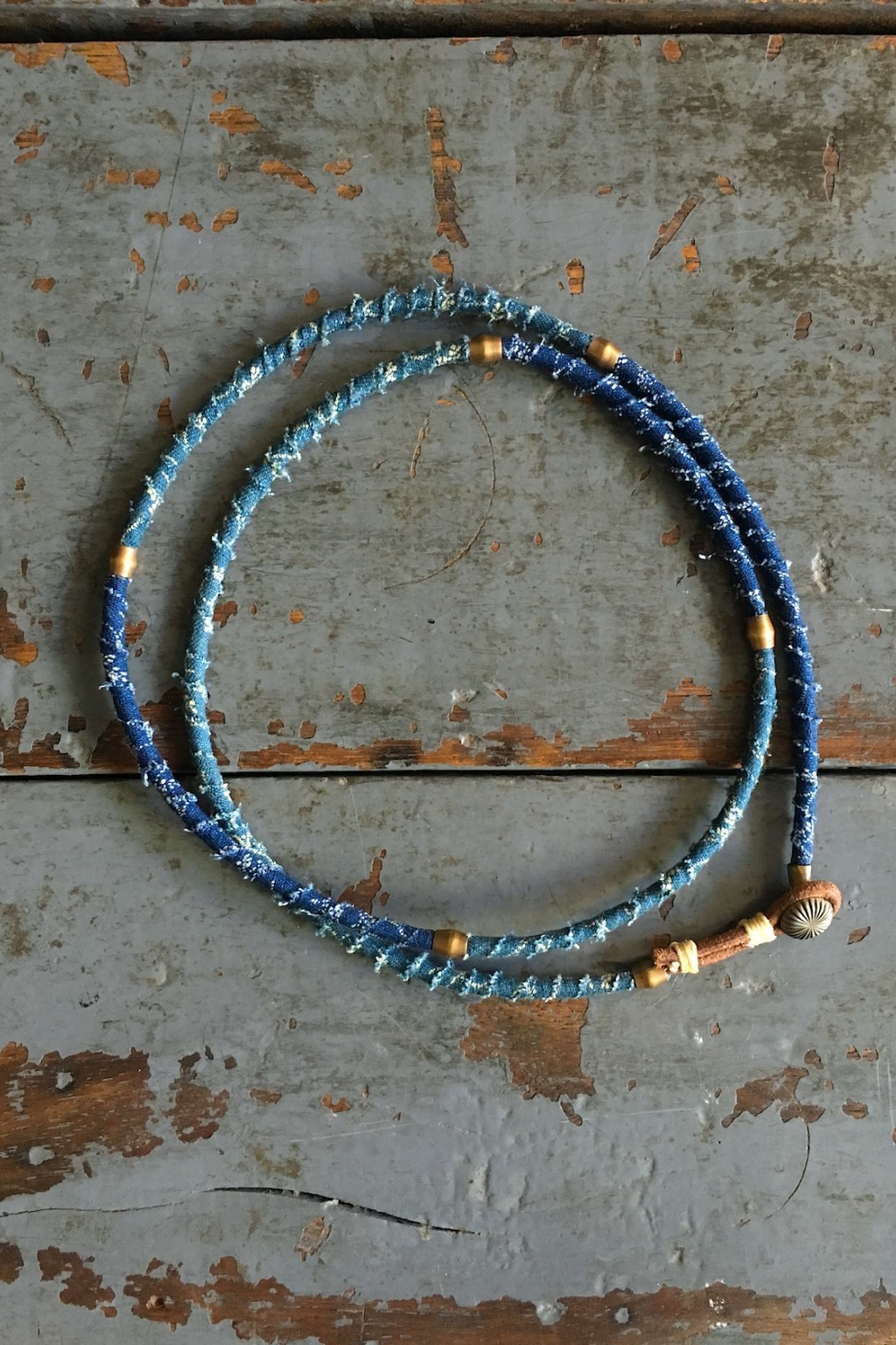 Kapital French Cloth Linen and Leather Necklace French Indigo
