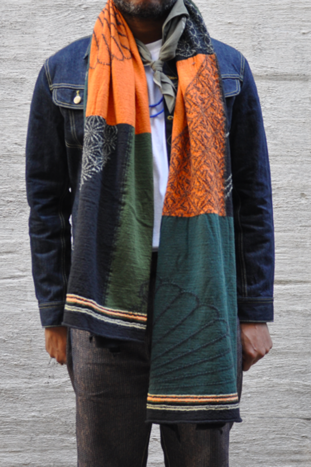 Kapital Kabuki Fueoshiki Scarf Green Compressed Wool - Made in