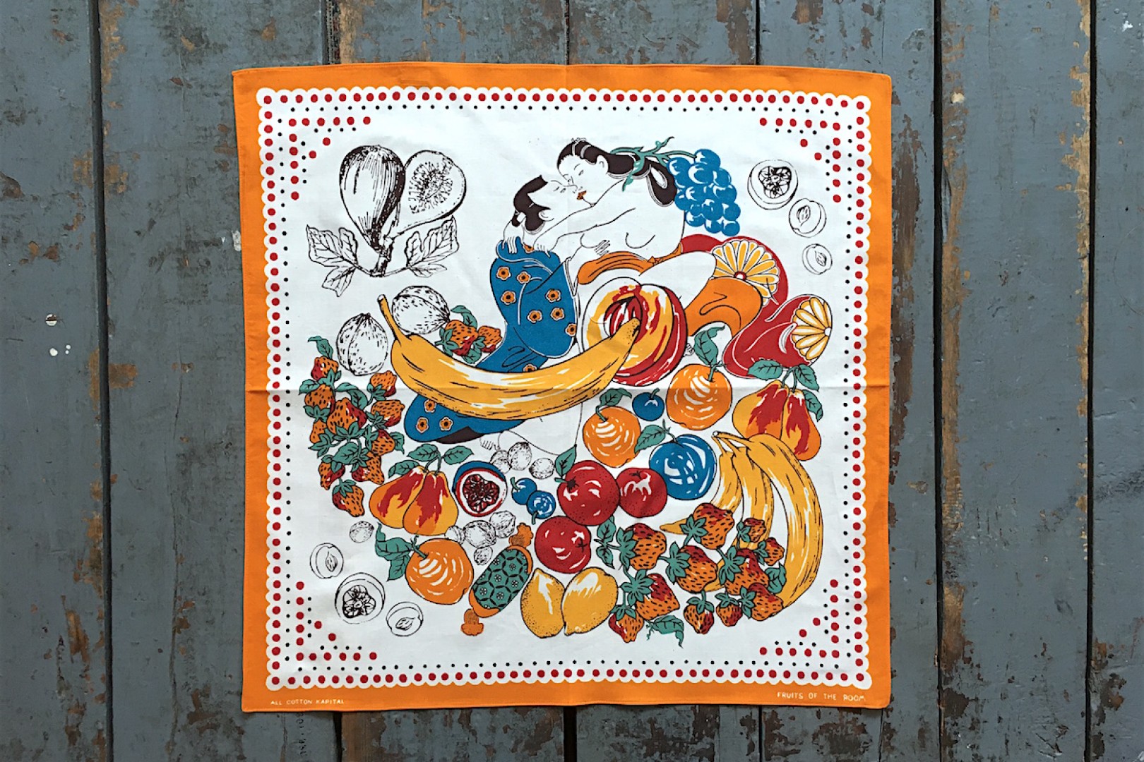 Kapital Bandanna Fruit Shunga - Orange - Made in Japan | Bandanas