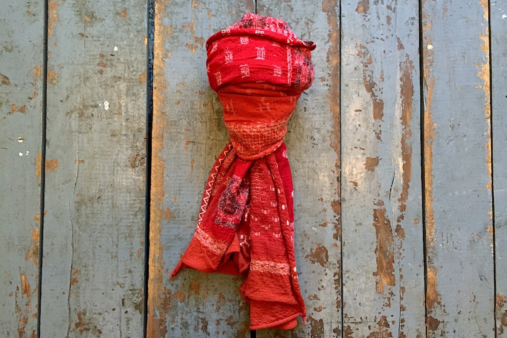 Kapital Compressed Wool Scarf Red Patchwork Bandanna - Made in