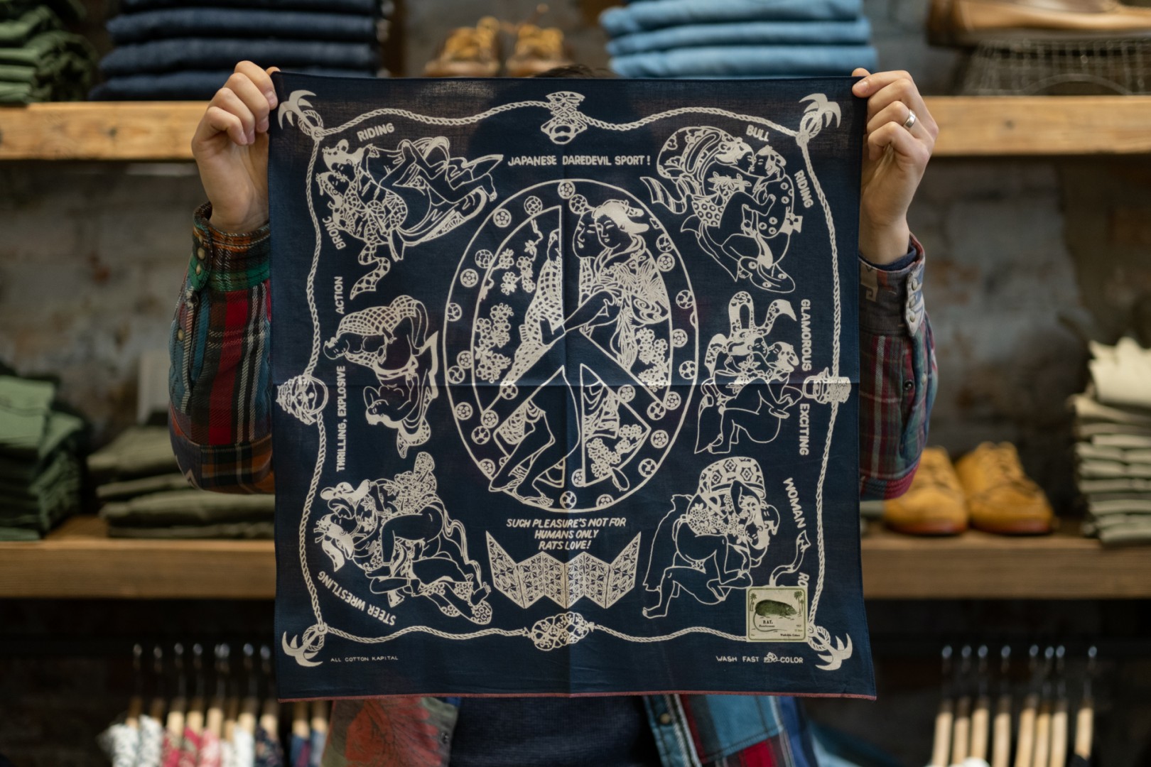 KAPITAL fastcolor セルビッチバンダナ(YOBAI) Kapital Fastcolor Selvedge Bandana YOBAI | Black | Canoe Club