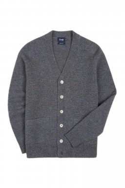 Drake's Classic Lambswool Cardigan Grey