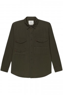 Monadic Cahill Shirt Olive Herringbone