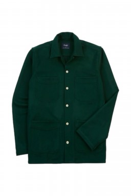 Drake's 4-Pocket Camp Collar Shirt Green Wool