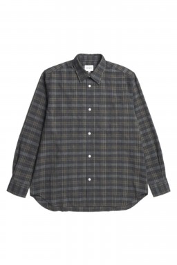 Norse Projects Ole Oversized Wool Check Shirt Charcoal Grey